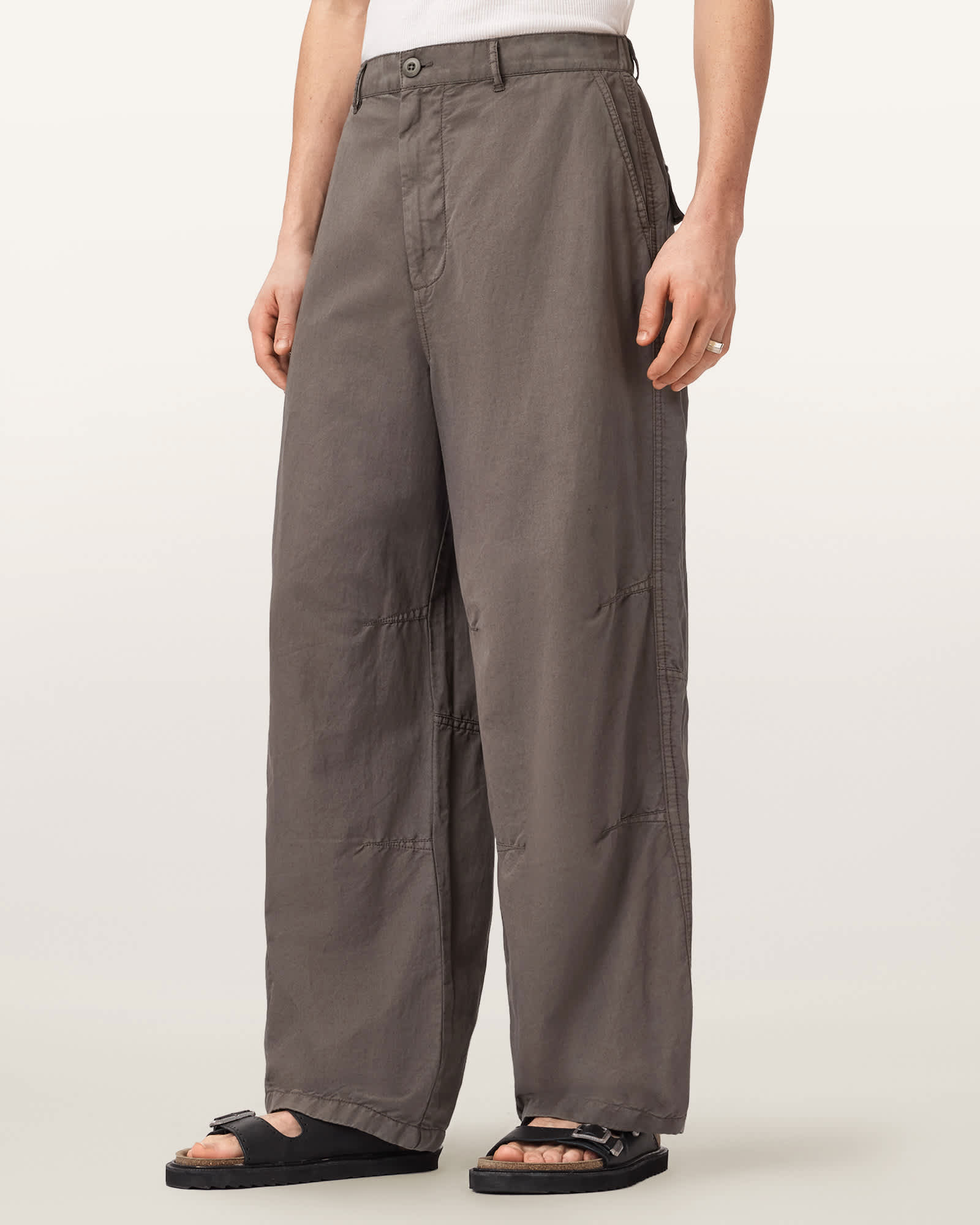 Allsaints Men's Grey Echo Linen Blend Barrel Leg Trousers - Size  38