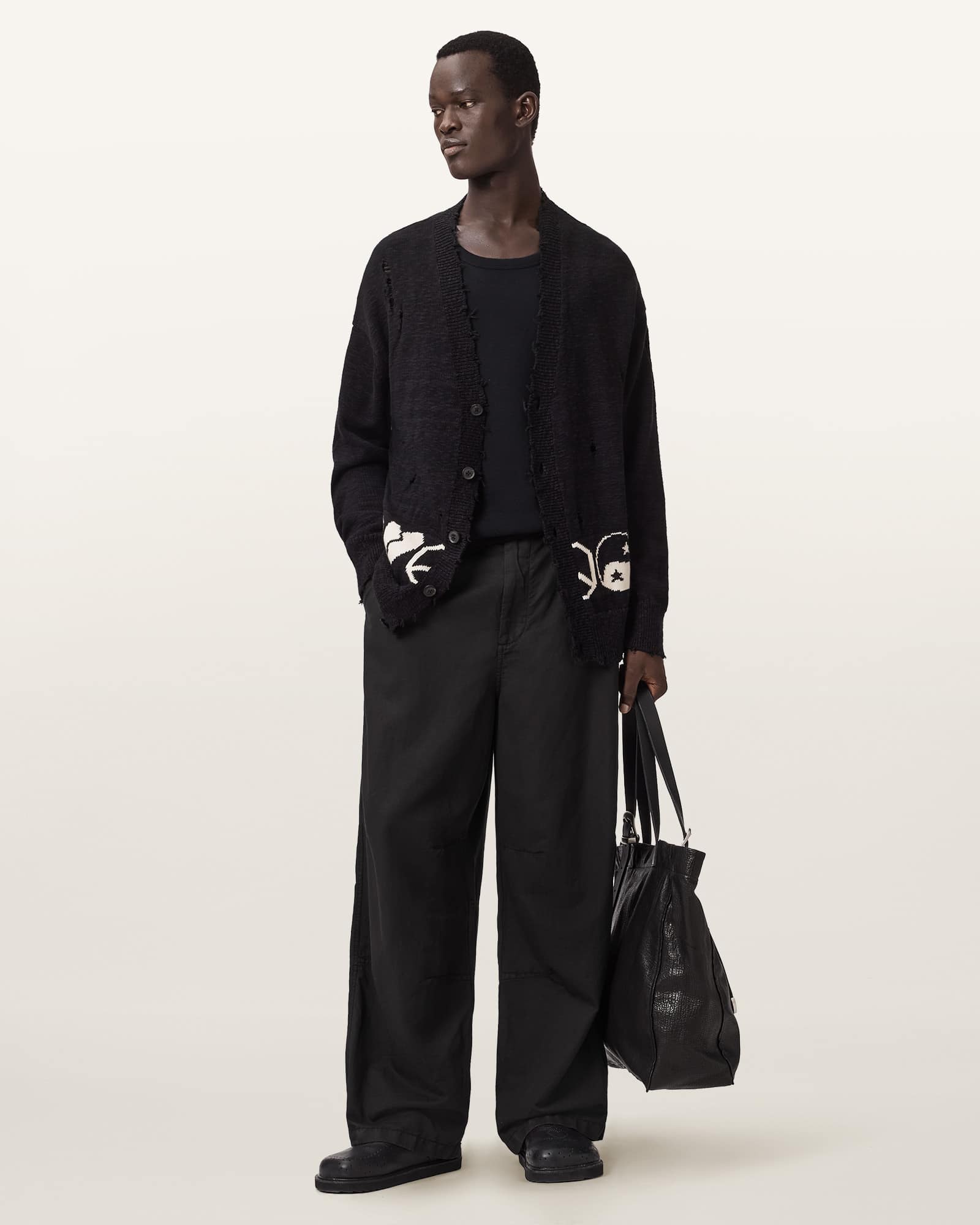 Allsaints Men's Black Echo Linen Blend Barrel Leg Trousers - Size  38