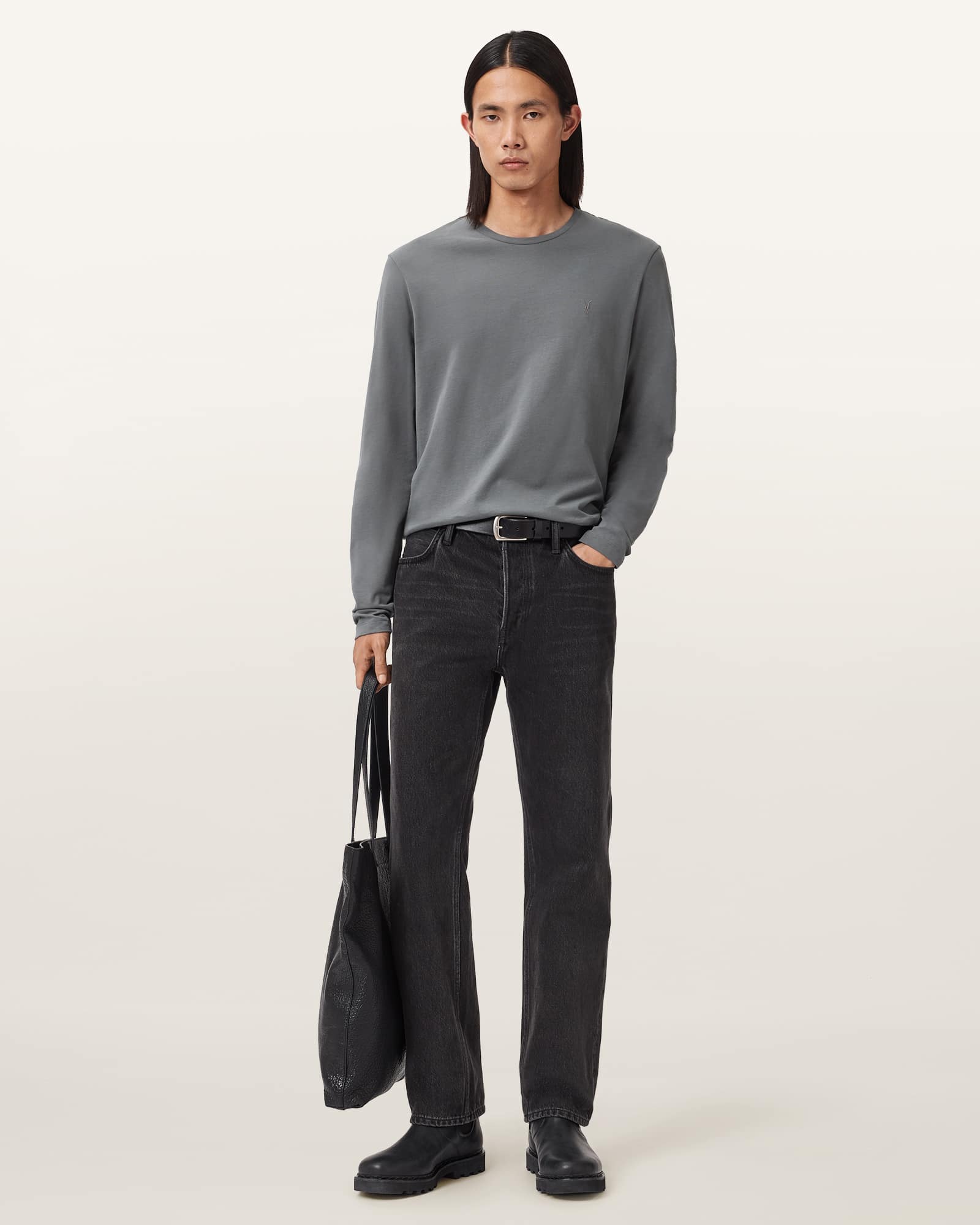 AllSaints Brace Brushed Cotton Long Sleeve T-Shirt,, Hazed Grey