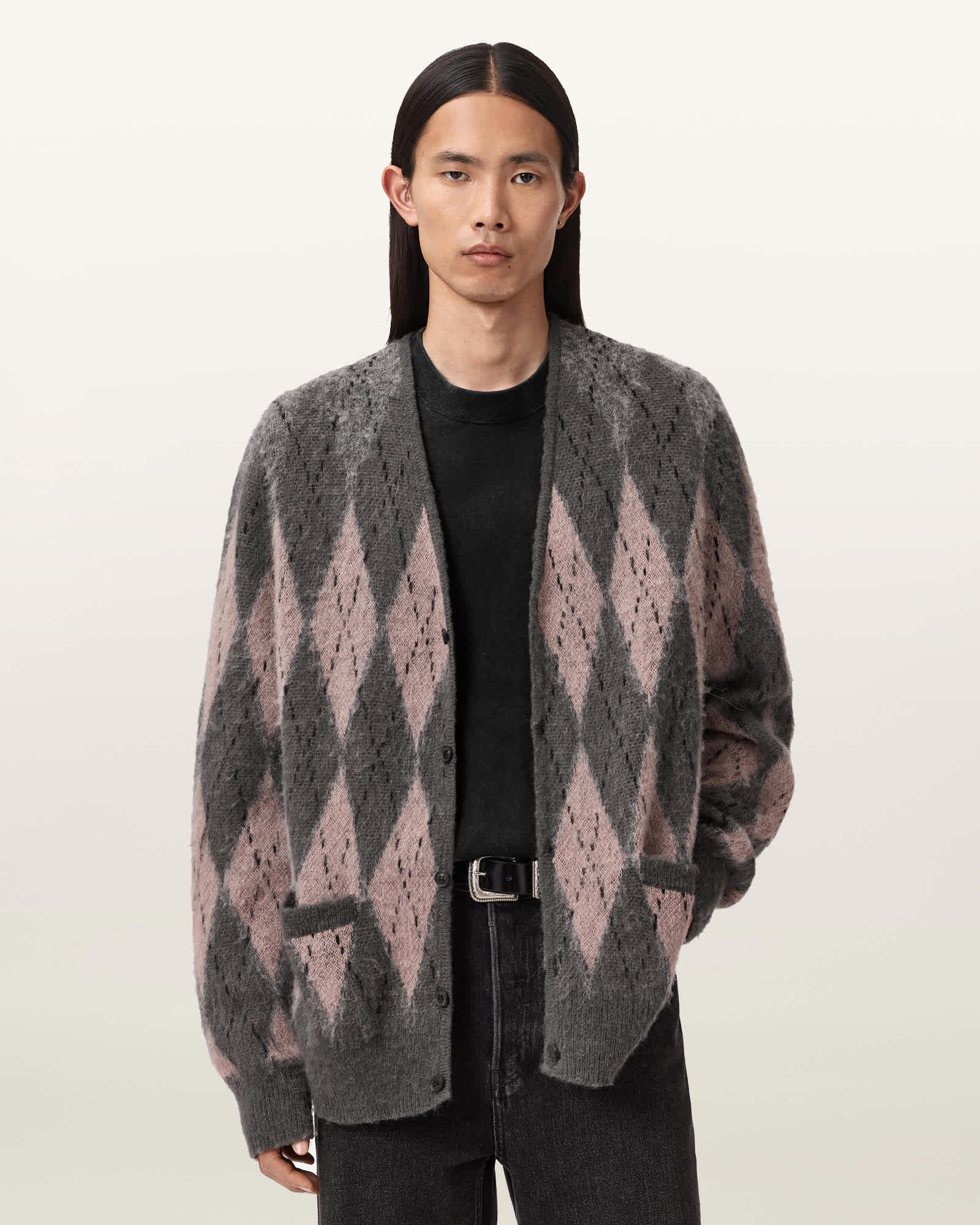 AllSaints Andre Argyle Jacquard Cardigan,, Green