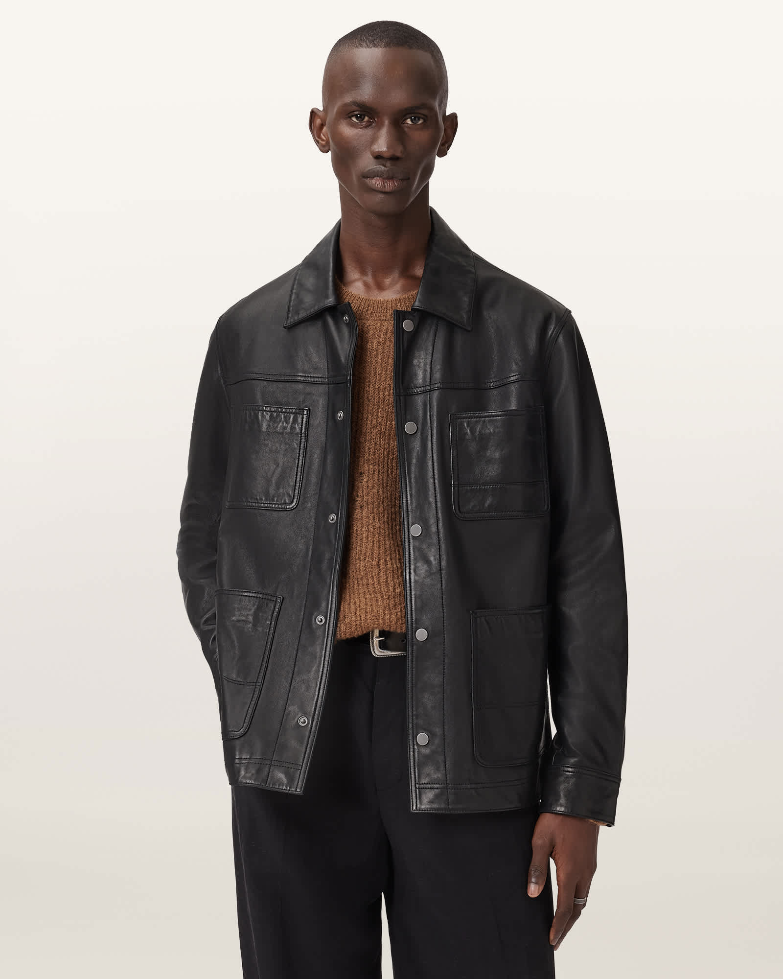 AllSaints Saxon Leather Jacket,, Black