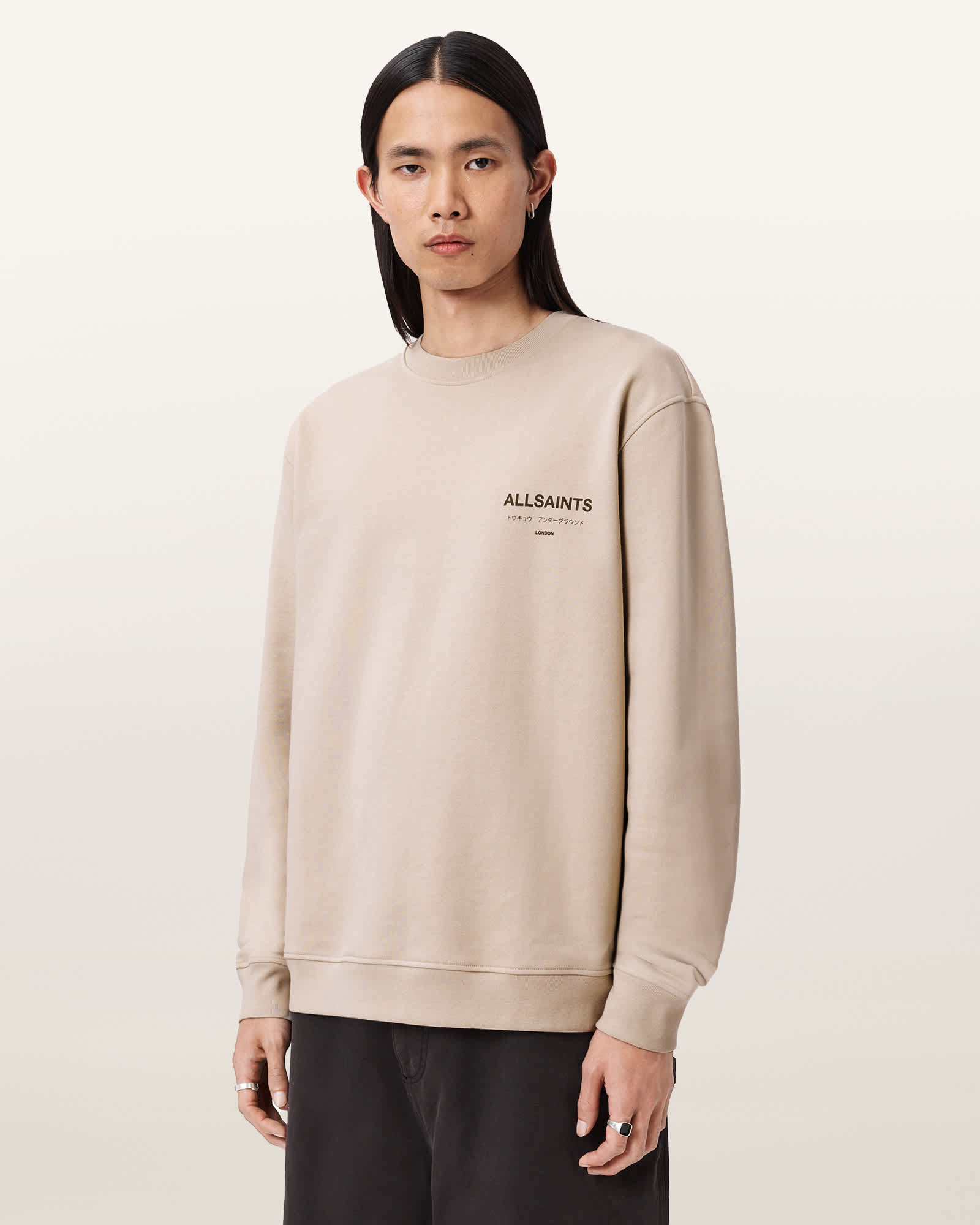 AllSaints Underground Relaxed Fit Crew Neck Sweatshirt, Taupe