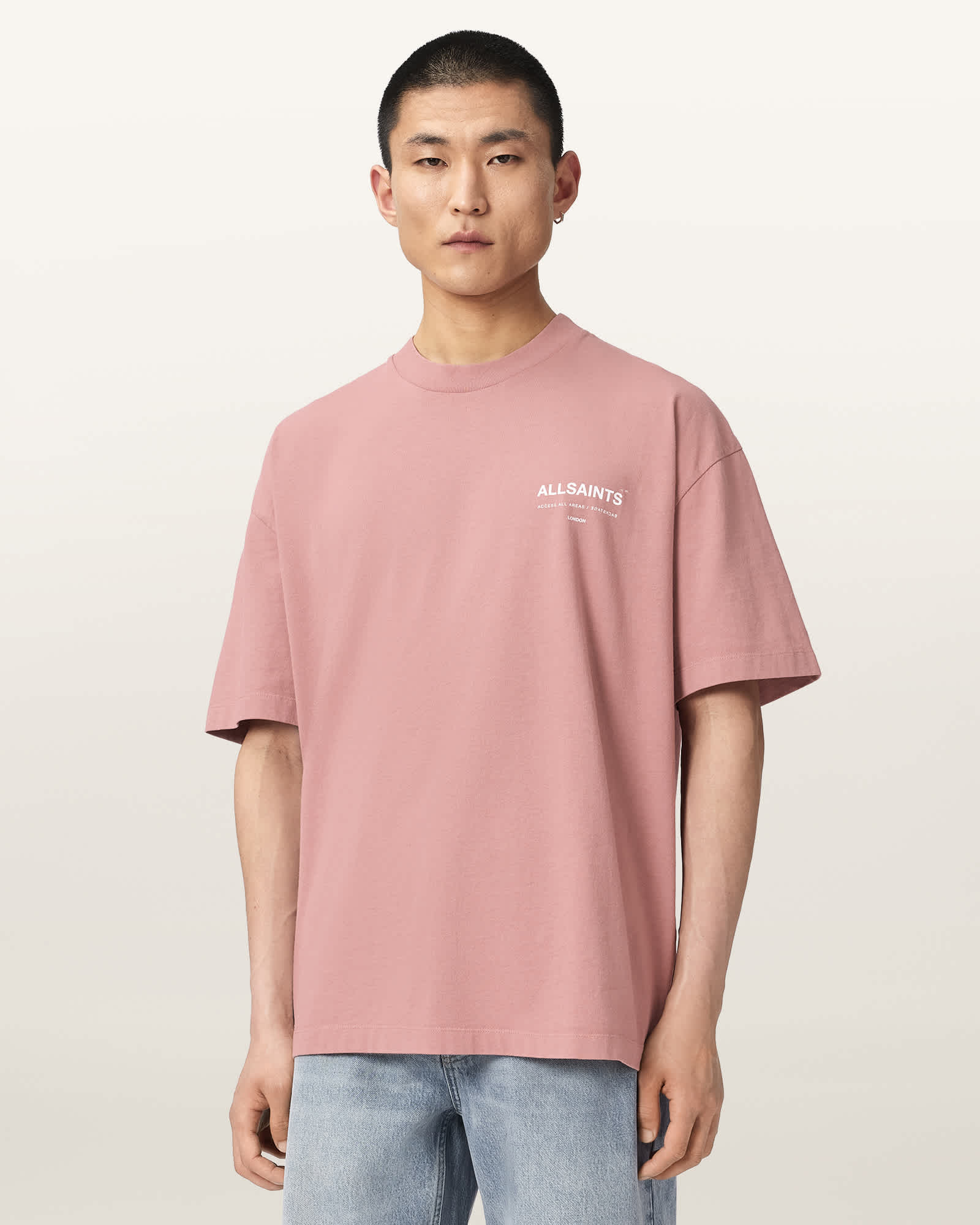 Allsaints Men's Pink Backstage Short Sleeve Oversized Graphic T-Shirt - Size  Xl