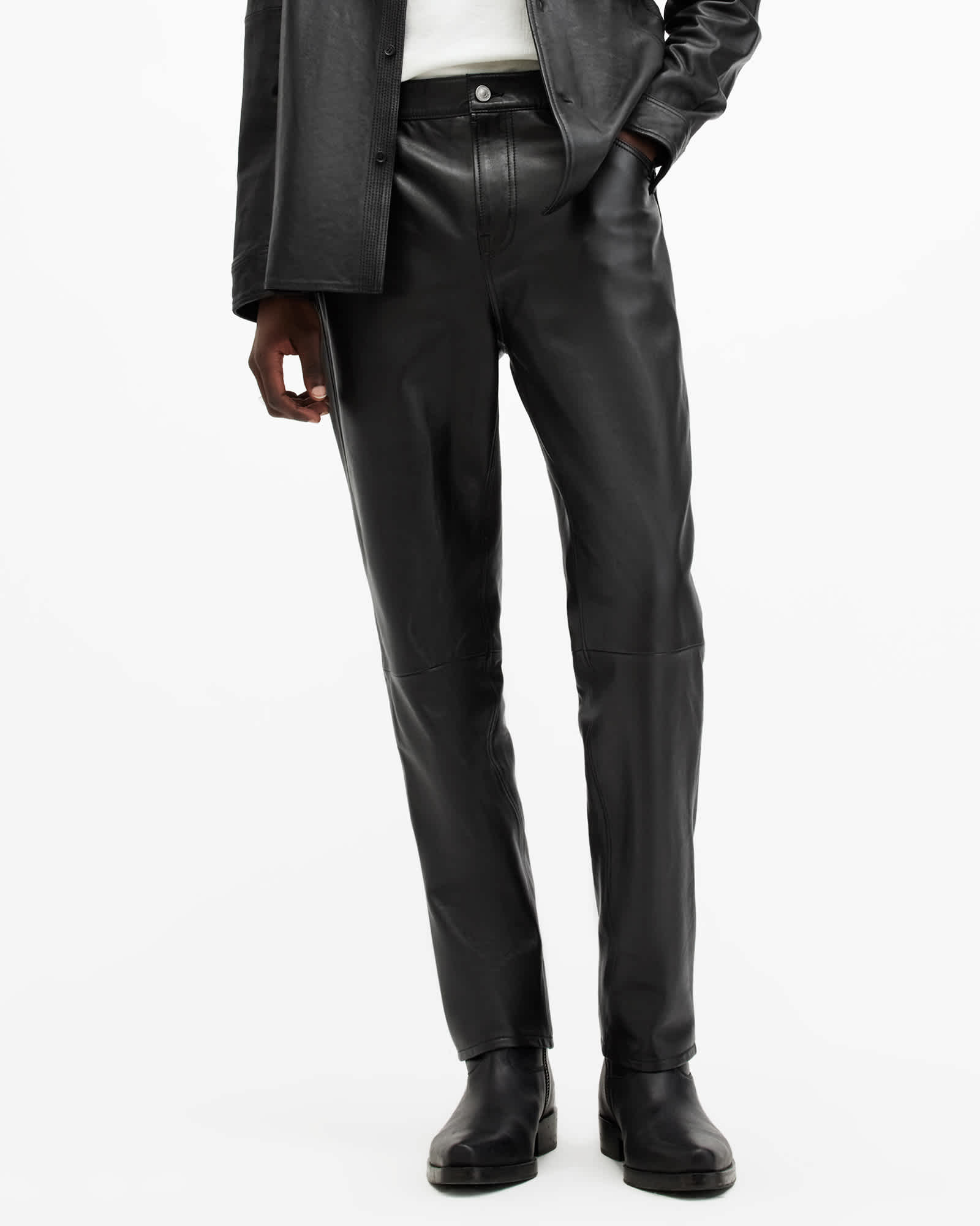 AllSaints Men's Lynch Straight Fit Leather Trousers
