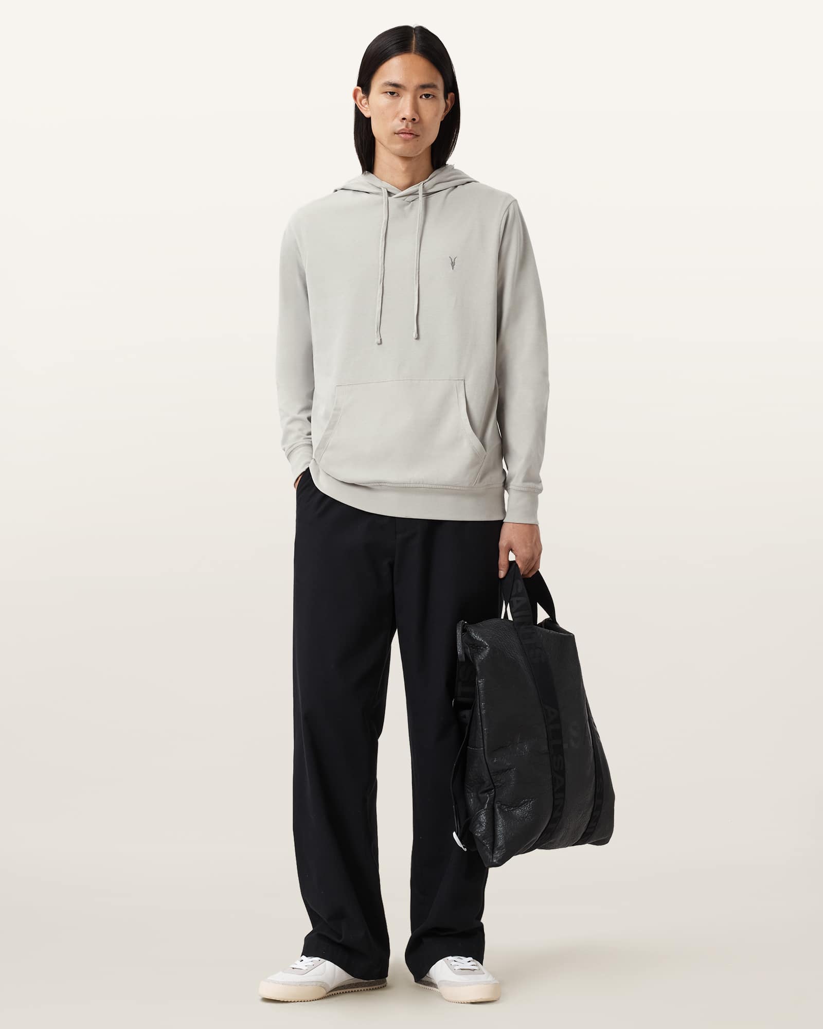 Allsaints Brace Pullover Ramskull Hoodie, In Gray