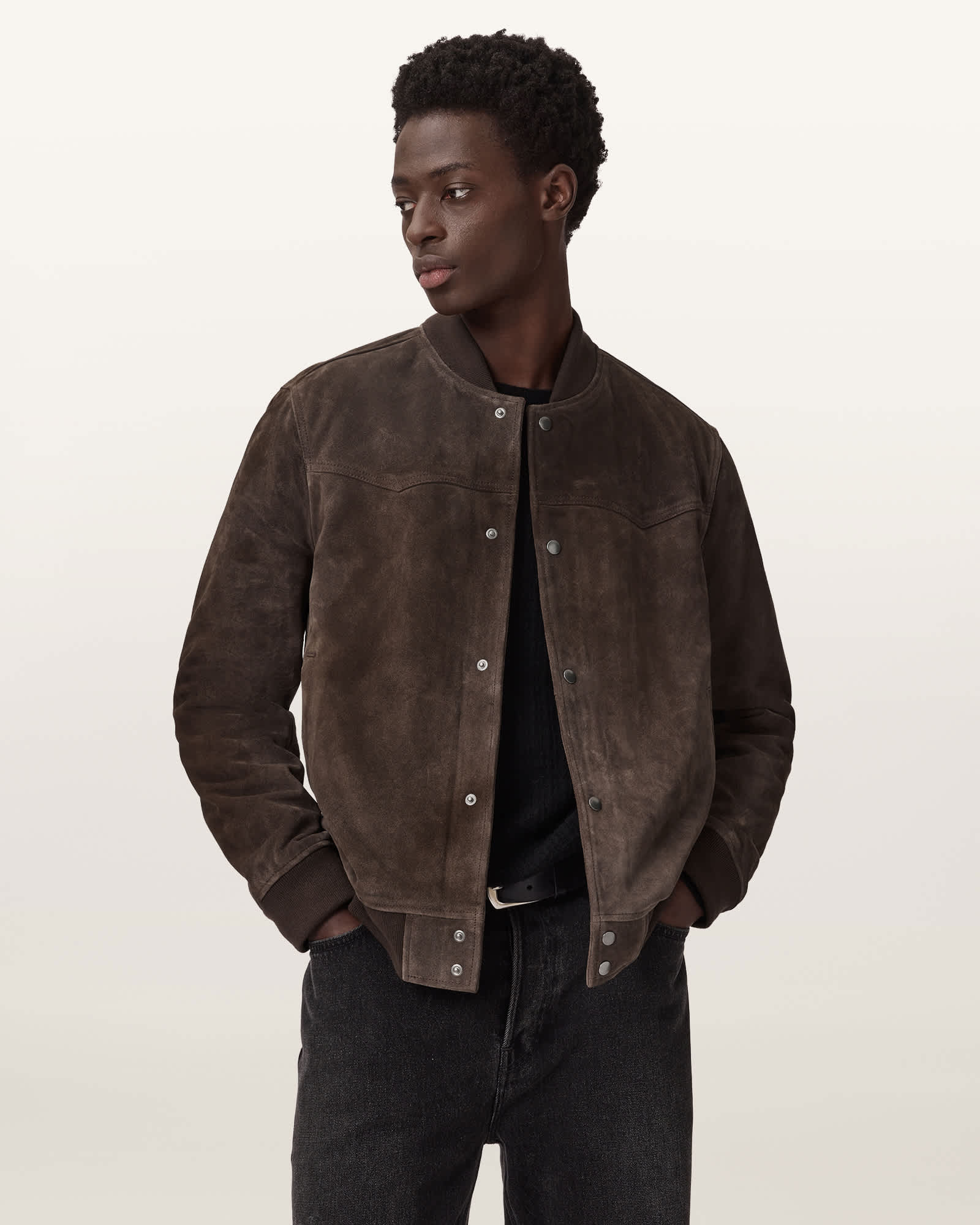 Allsaints Stafford Leather Bomber Jacket In Burgundy
