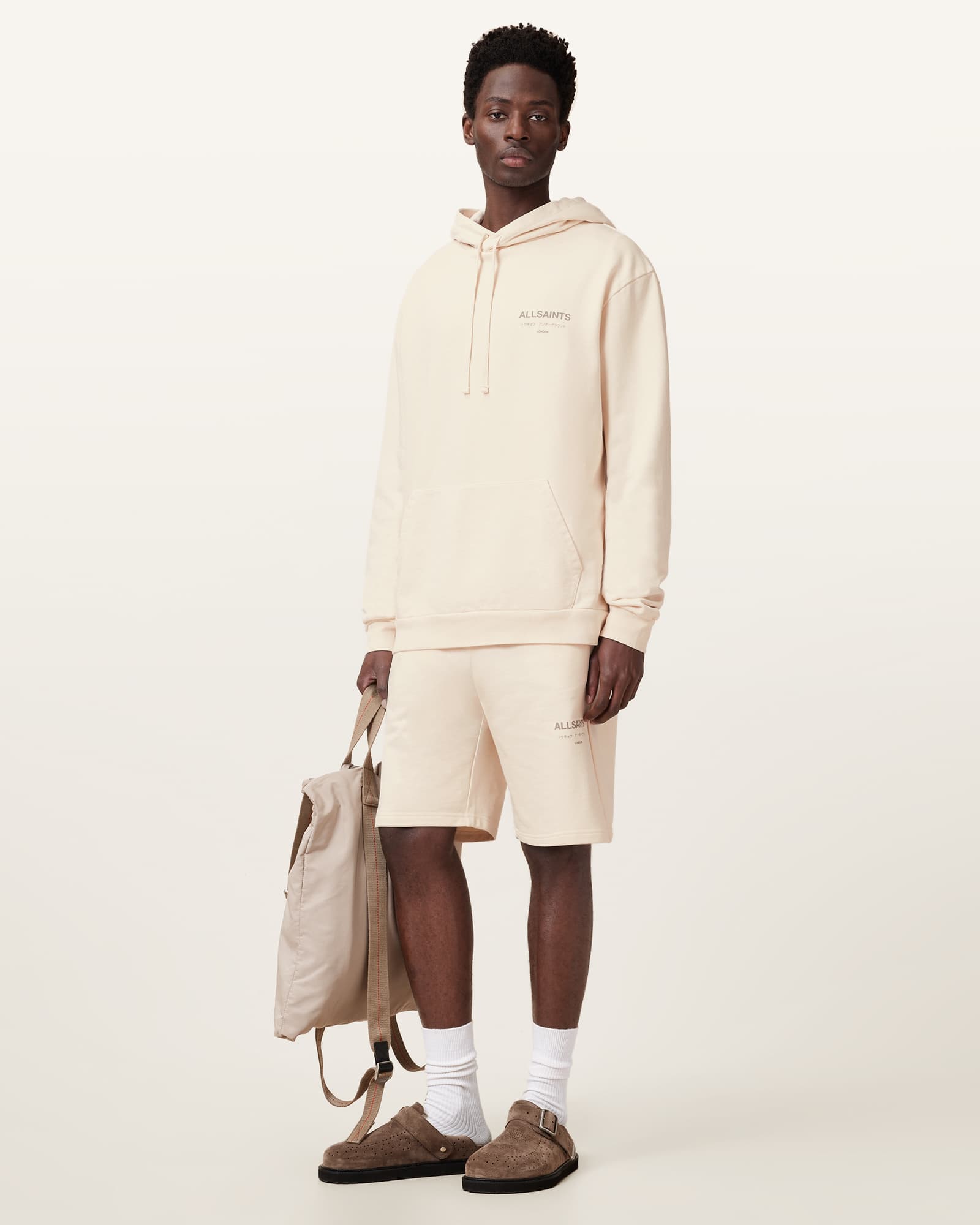 AllSaints Underground Pullover Logo Hoodie,, Sandy White