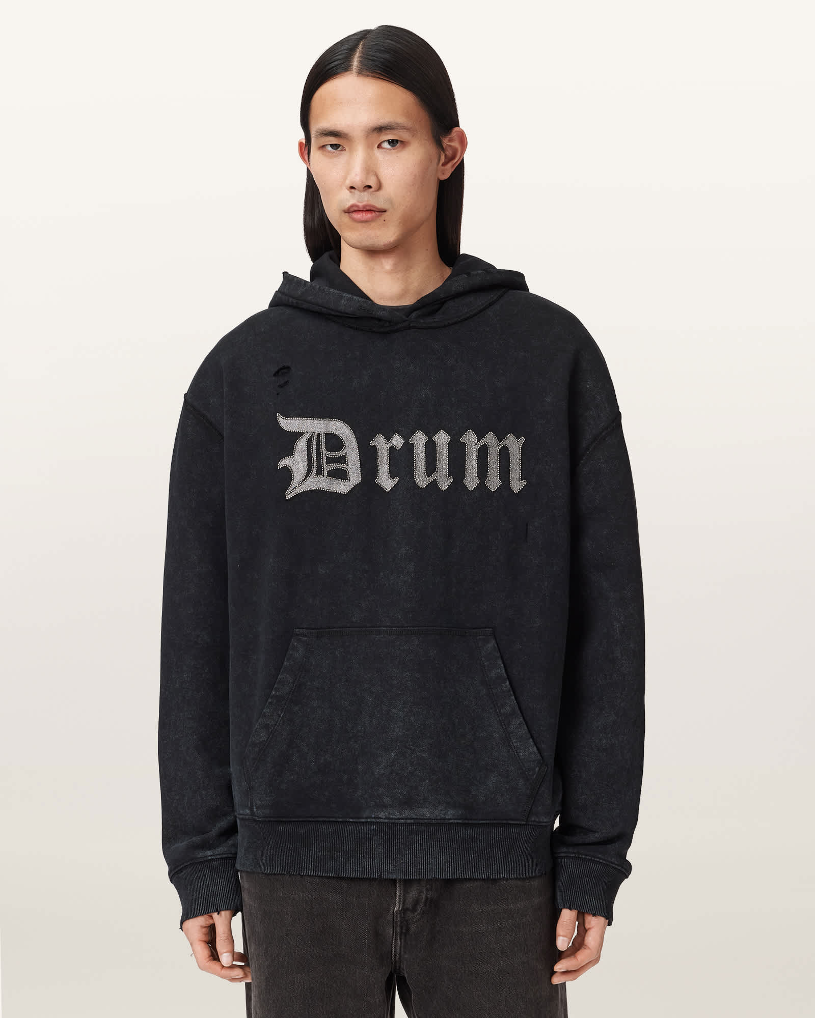 AllSaints Snare Printed Hoodie,, Black