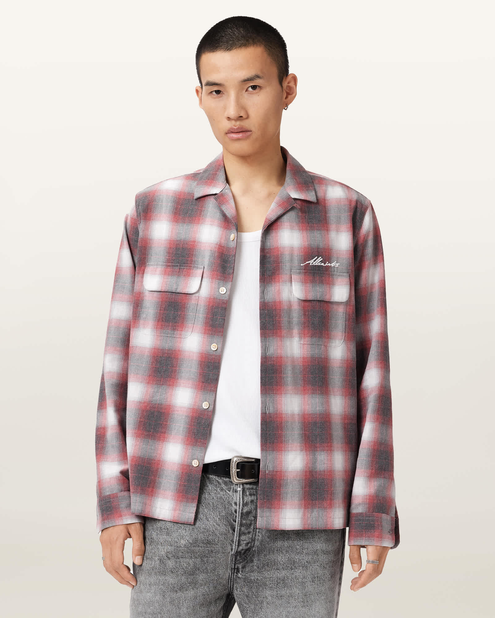 Allsaints Shams Long Sleeve Shirt In Red