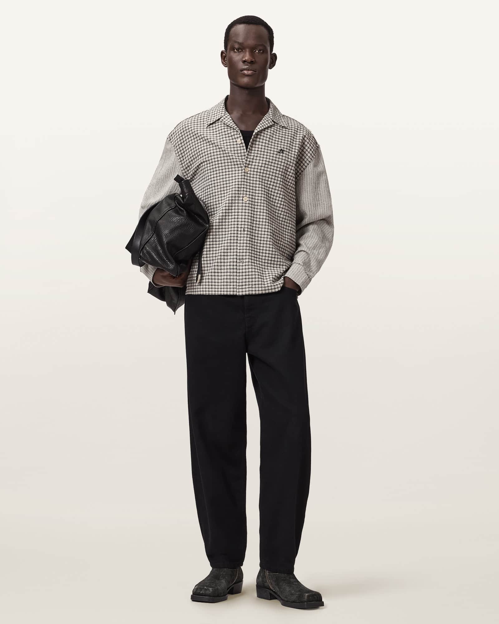 Allsaints Men's White Kage Oversized Long Sleeve Check Shirt - Size  L