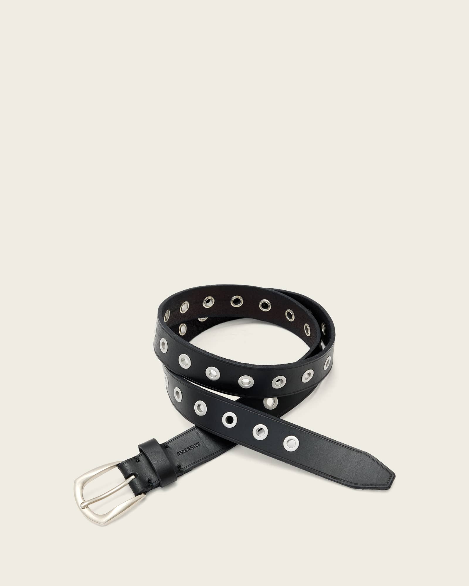 Allsaints Men's Black Cal Leather Eyelet Belt - Size  38