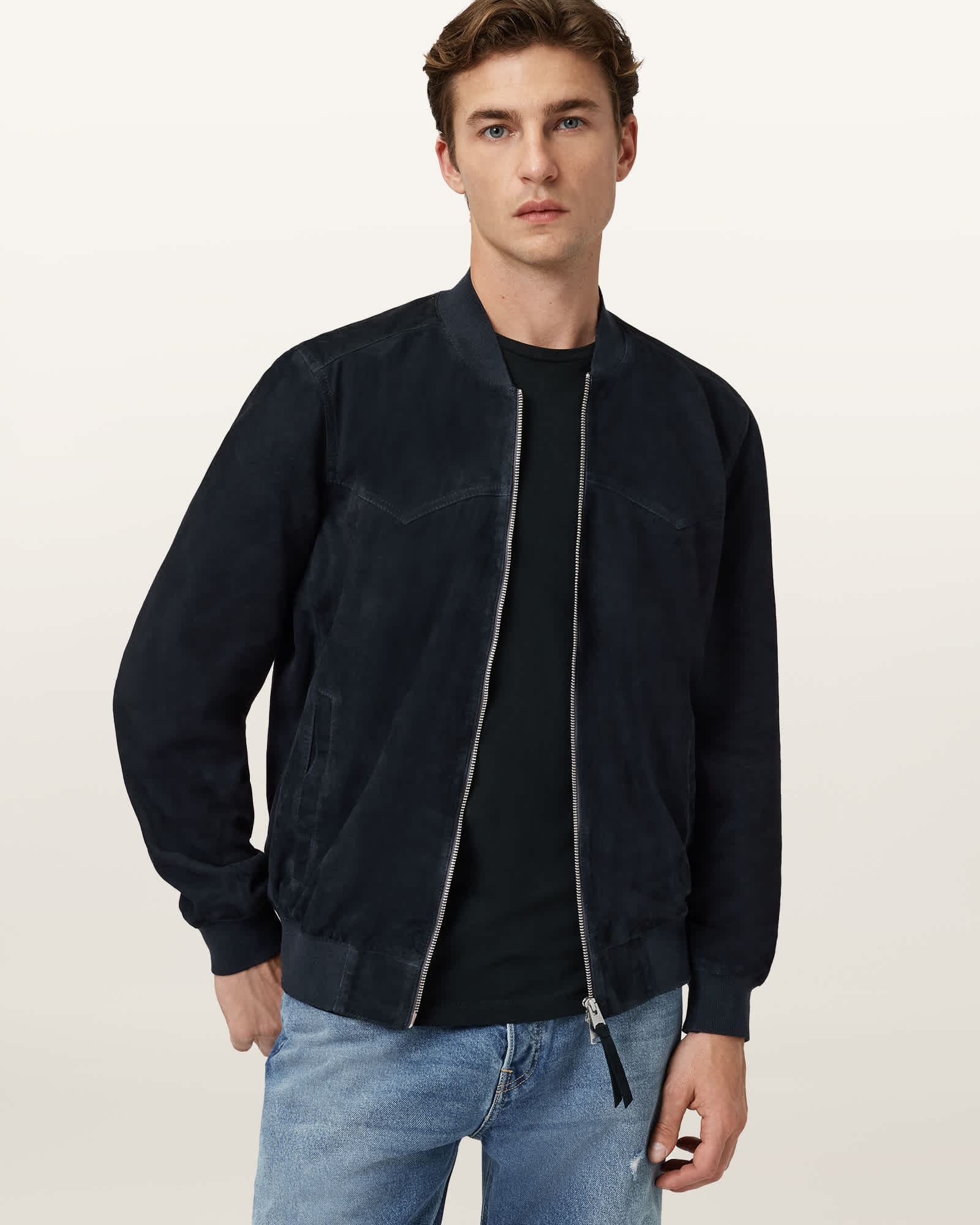 AllSaints Suede Zealand Suede Bomber Jacket, Size: S