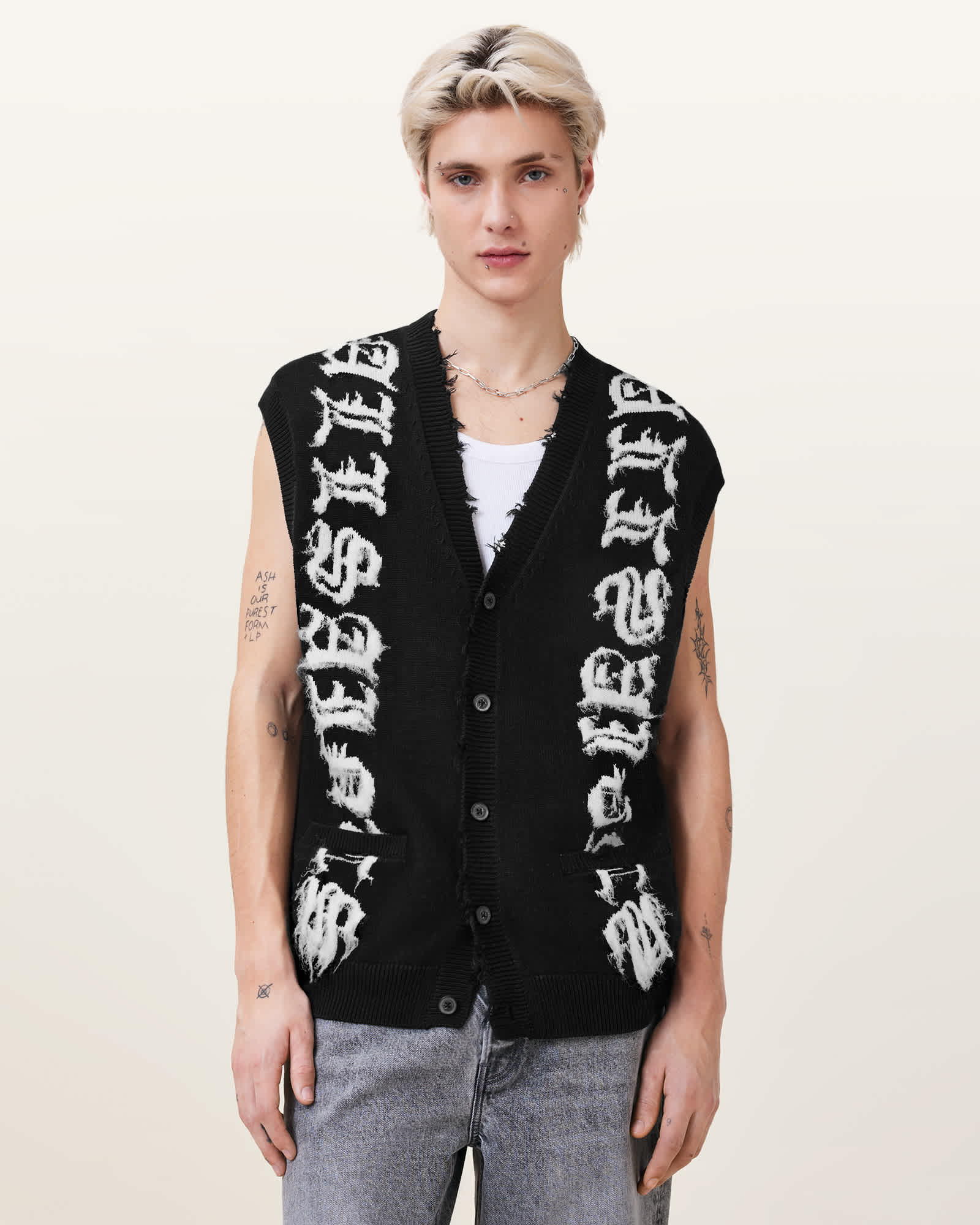 AllSaints Men's Scripture Sleeveless Knitted Tank Top