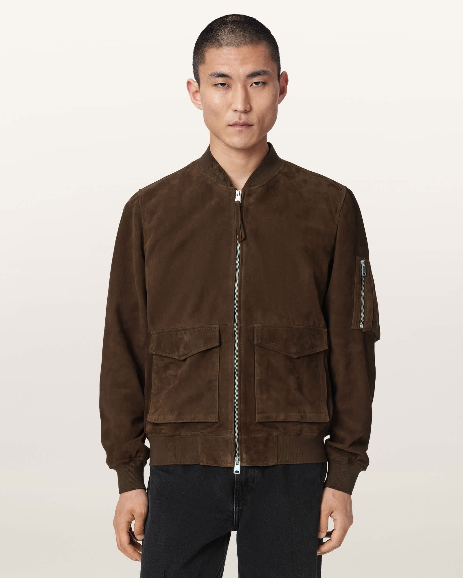 Allsaints Men's Brown Rokko Relaxed Suede Bomber Jacket - Size  Xs