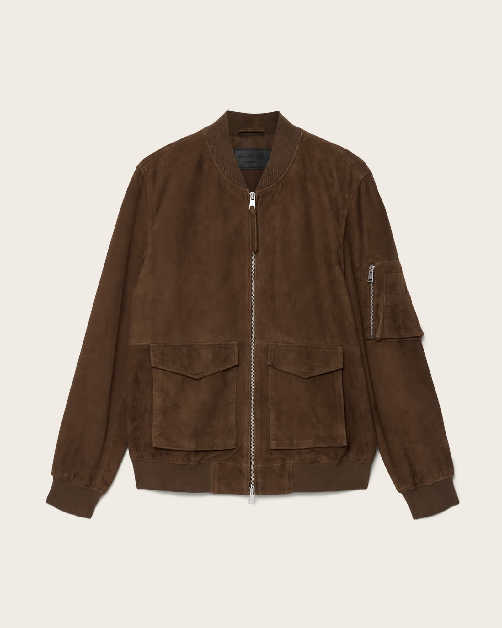 Allsaints Herren Braun Men's Rokko Relaxed Suede Bomber Jacket Size Xl