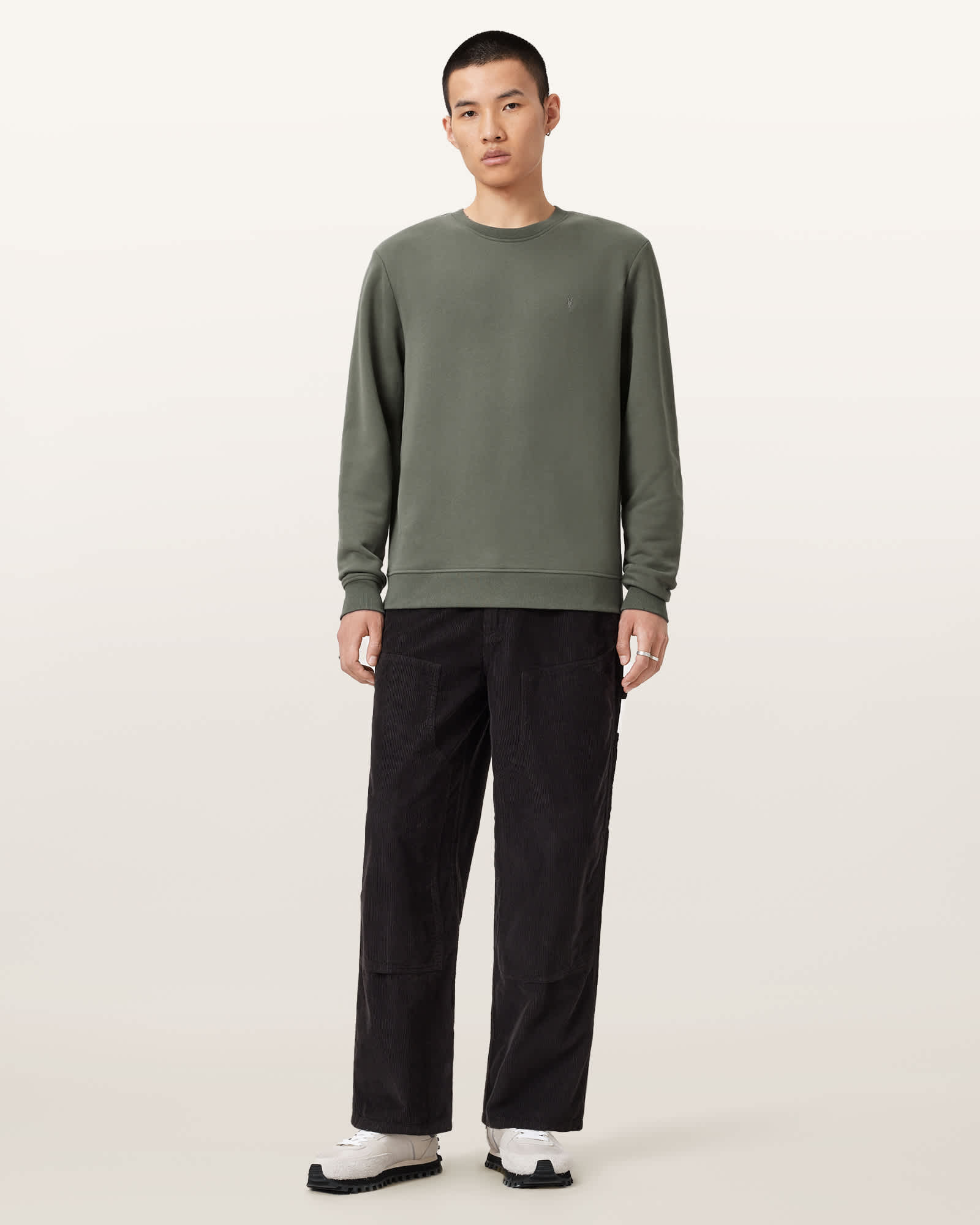 Allsaints Raven Crew Neck Ramskull Sweatshirt In Green