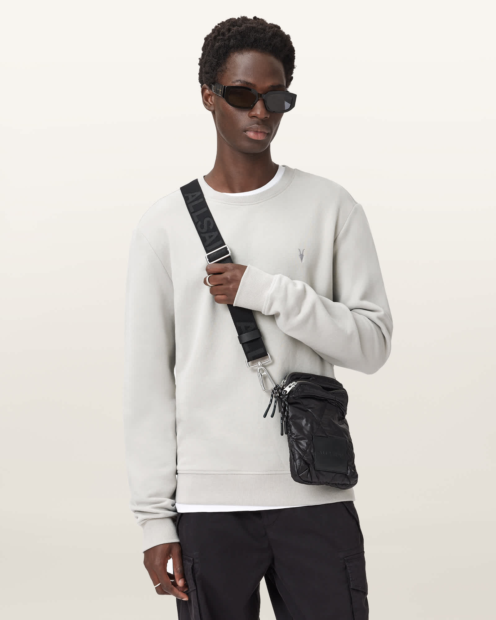Allsaints Raven Crew Neck Ramskull Sweatshirt In White