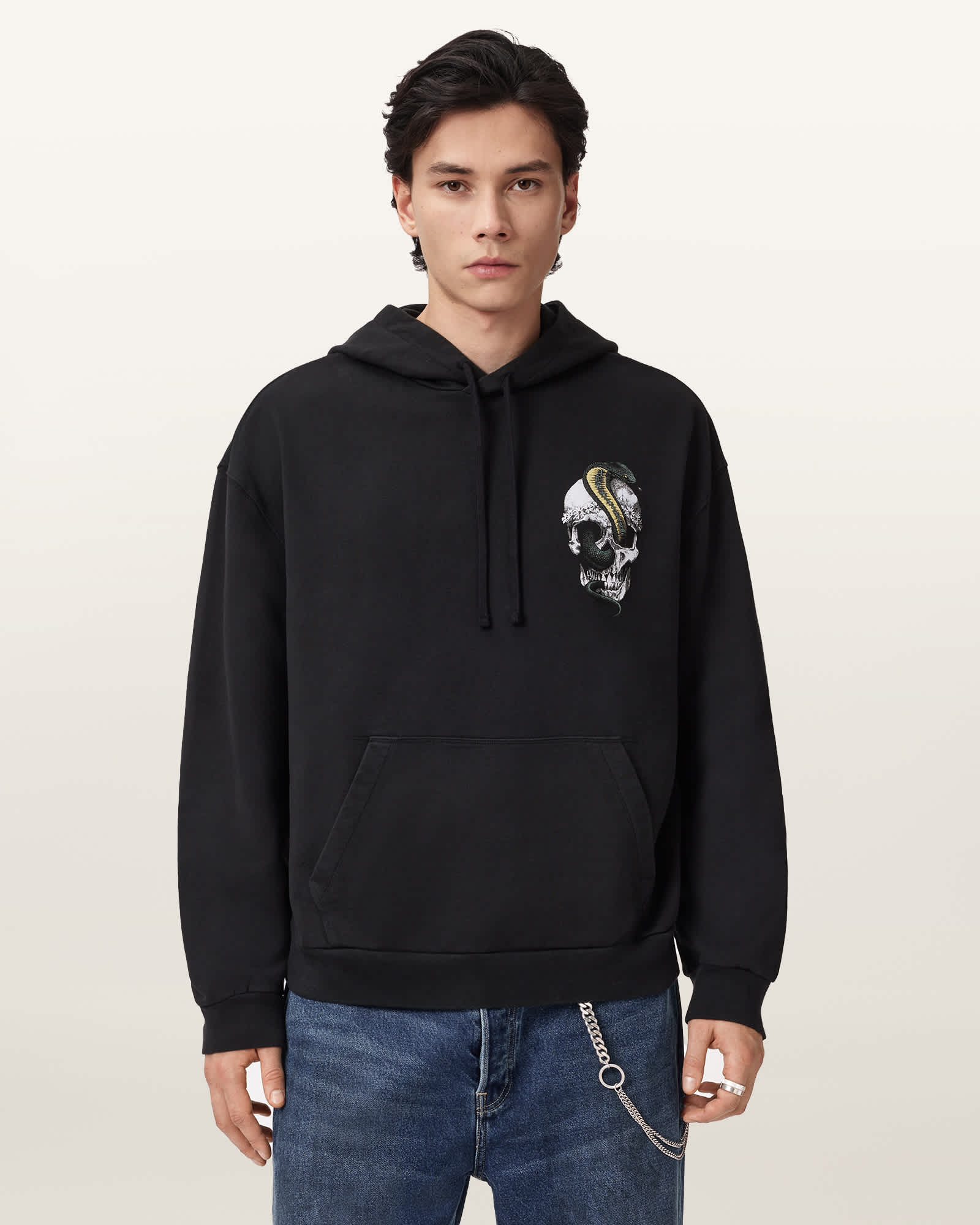 AllSaints Snakehead Graphic Hoodie,, Black