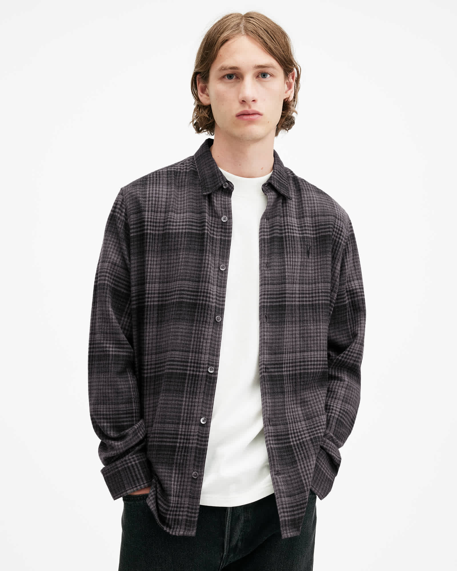 AllSaints Sonik Brushed Checked Relaxed FIt Shirt