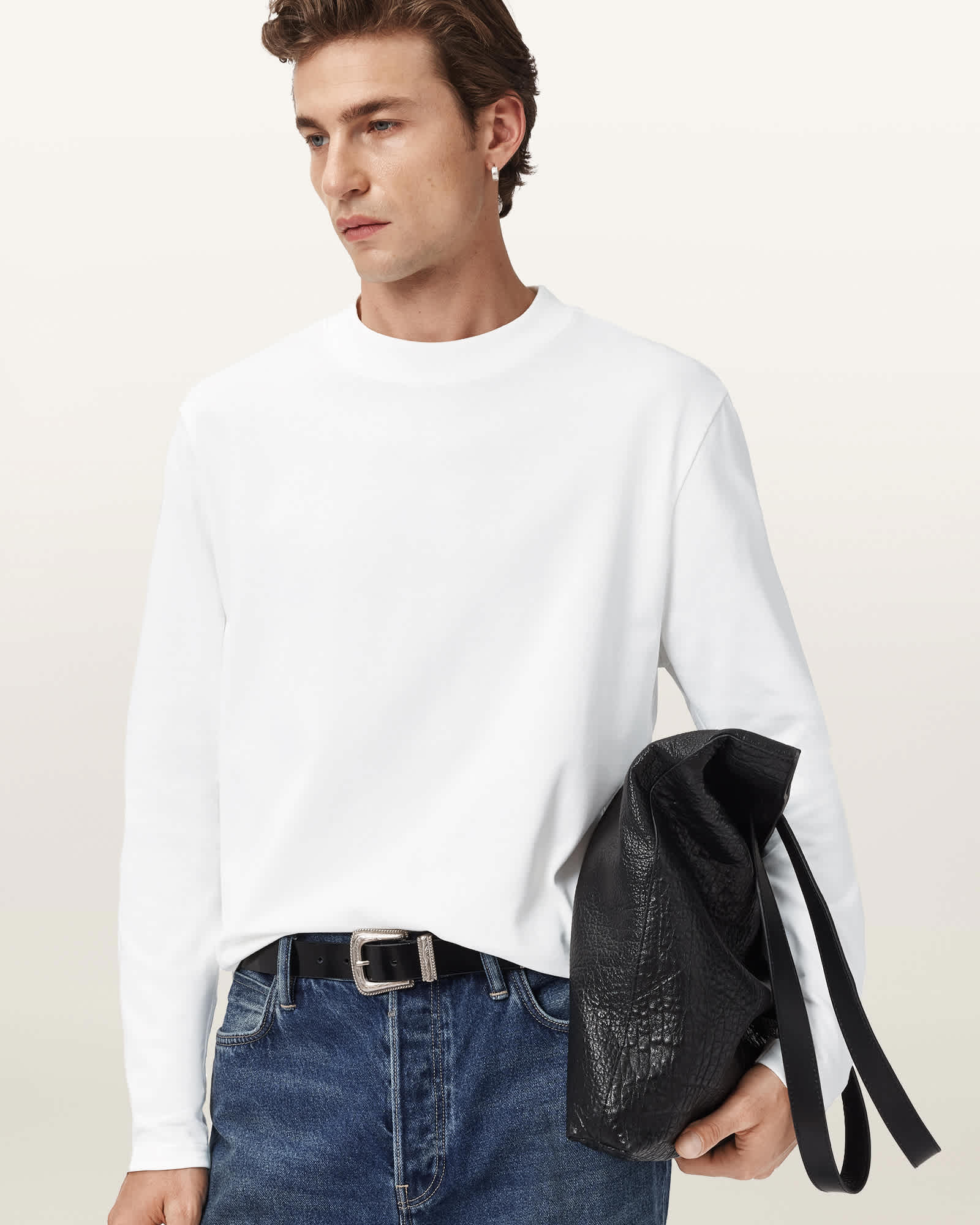 AllSaints Cotton Nero Long Sleeve T-Shirt, Size: S