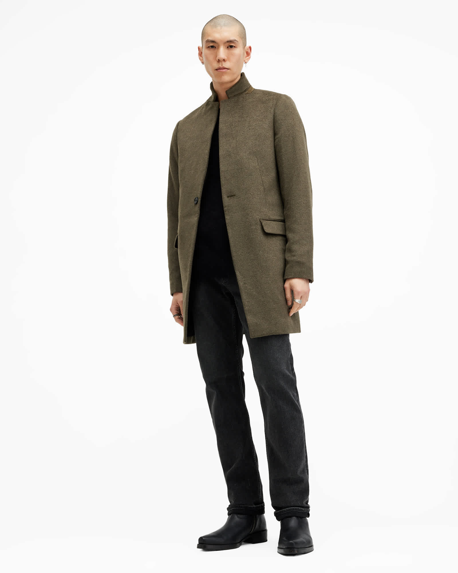 AllSaints Hargrove Slim Fit Wool Blend Coat