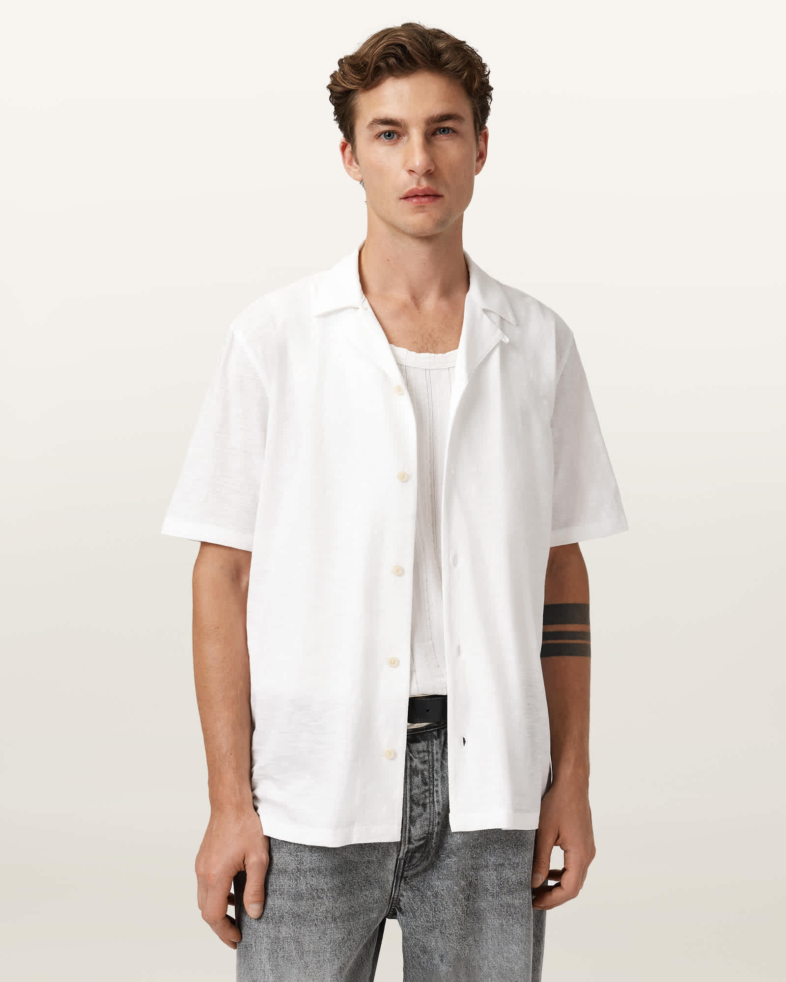 AllSaints Robson Short Sleeve Ramskull Shirt,, White