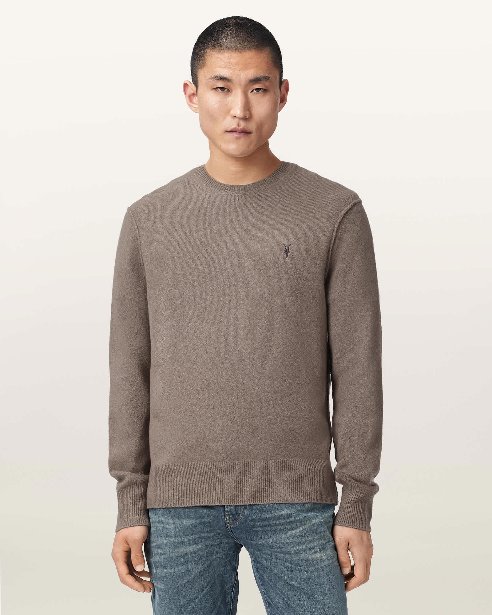 Allsaints Men's Brown Statten Ramskull Crew Neck Jumper - Size  Xxl