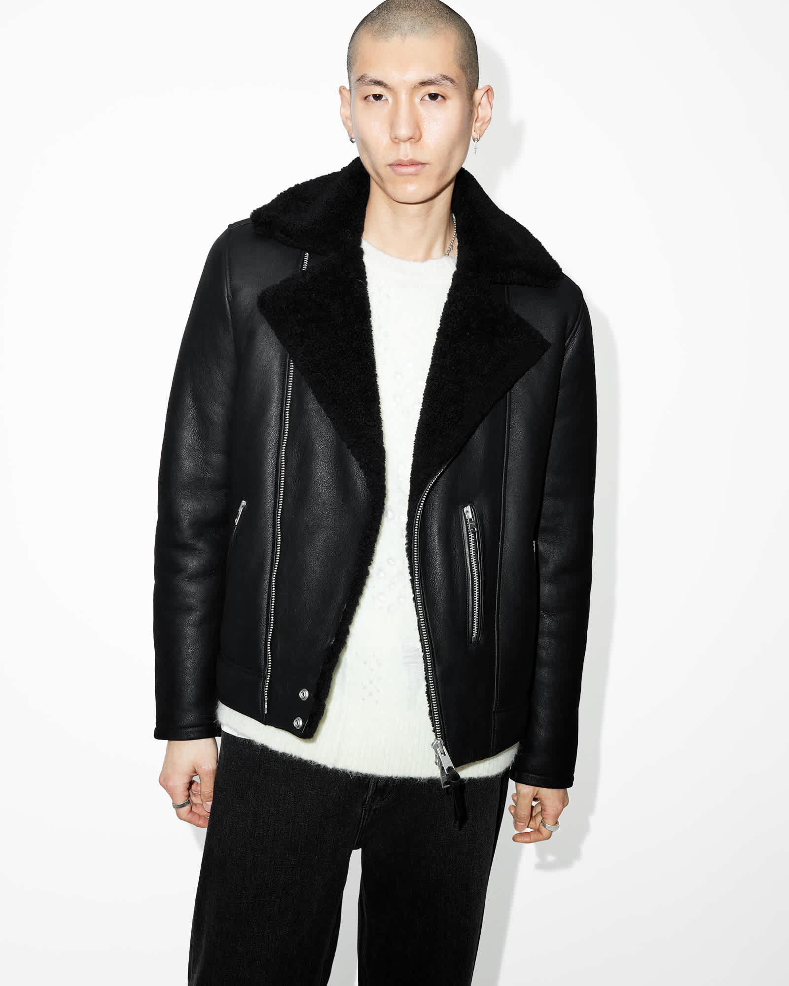 Allsaints Men's Xena Shearling Biker Jacket - Size  Xs