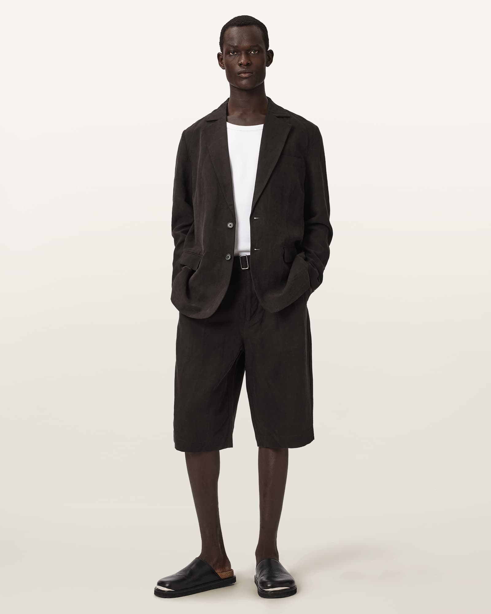 Allsaints Men's Black Marko Tailored Linen Blend Shorts - Size  38