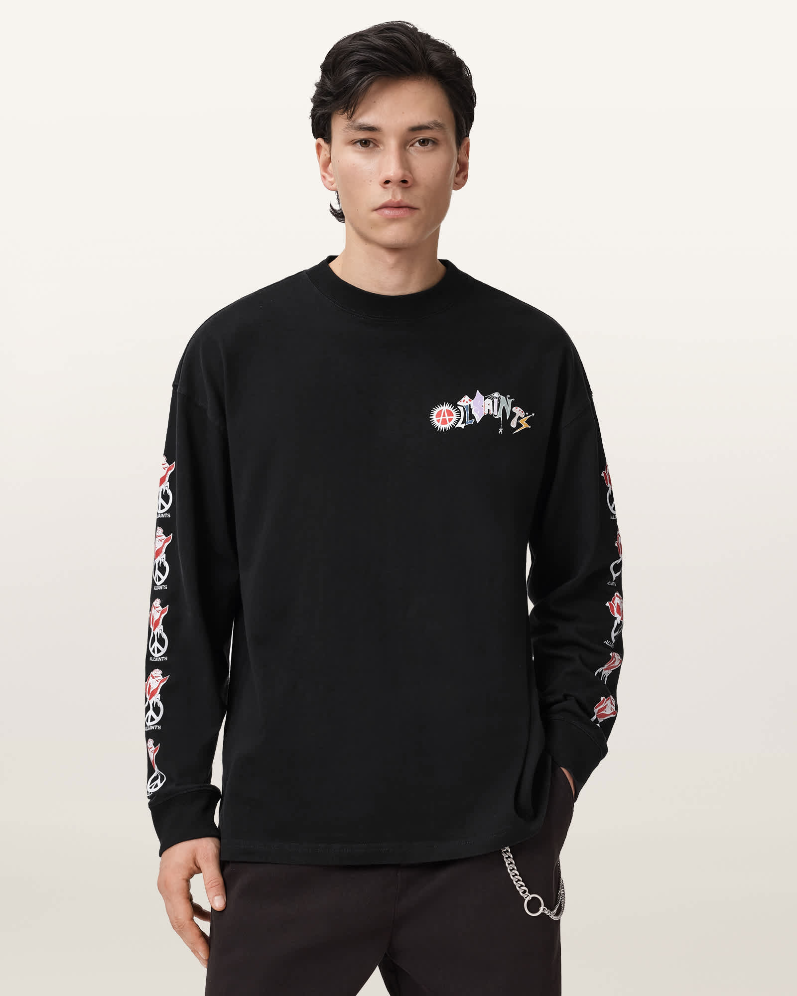 Allsaints Cotton Gardens Oversized Graphic T-shirt In Black
