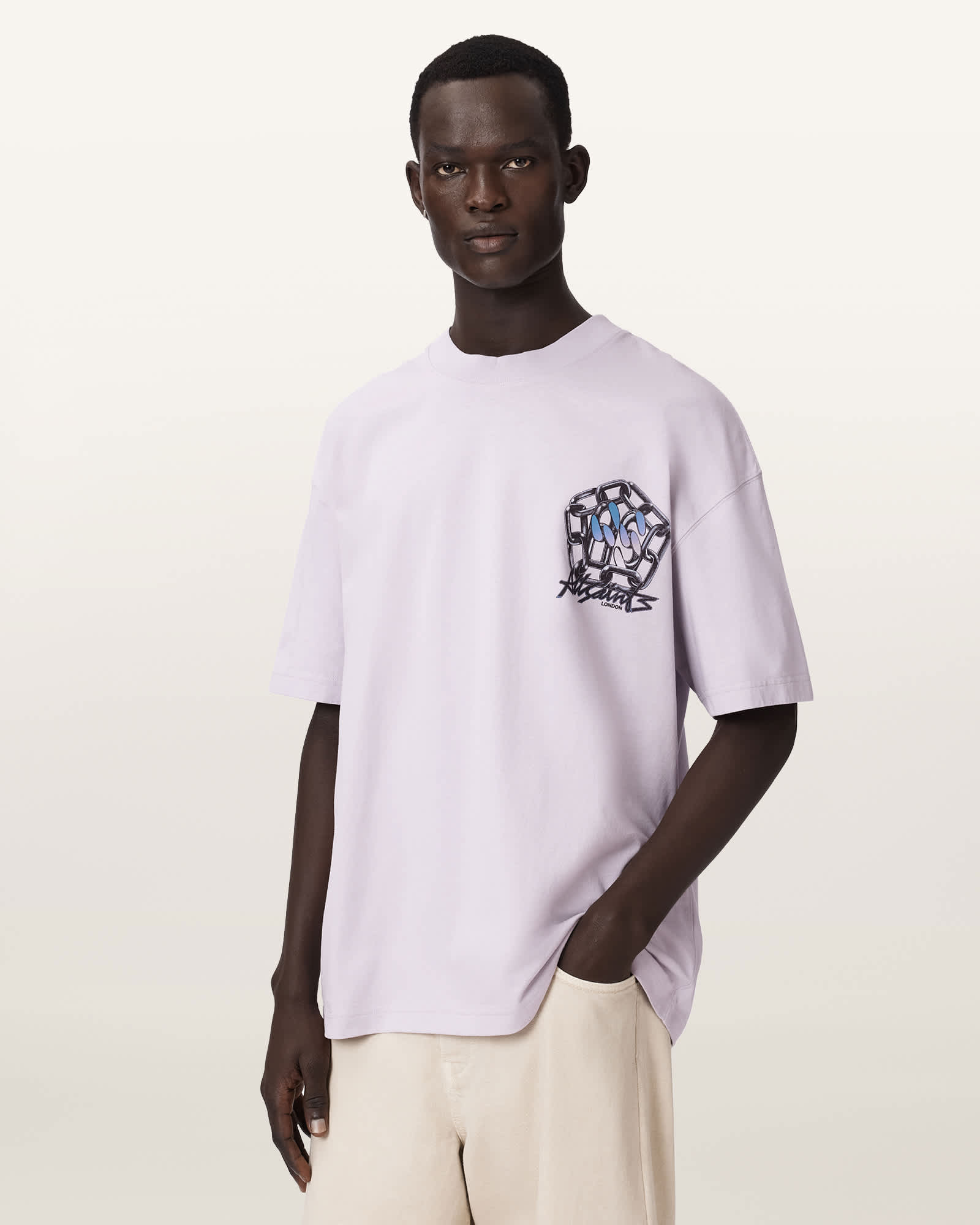 Allsaints Men's Purple Affix Short Sleeve Oversized T-Shirt - Size  Xs