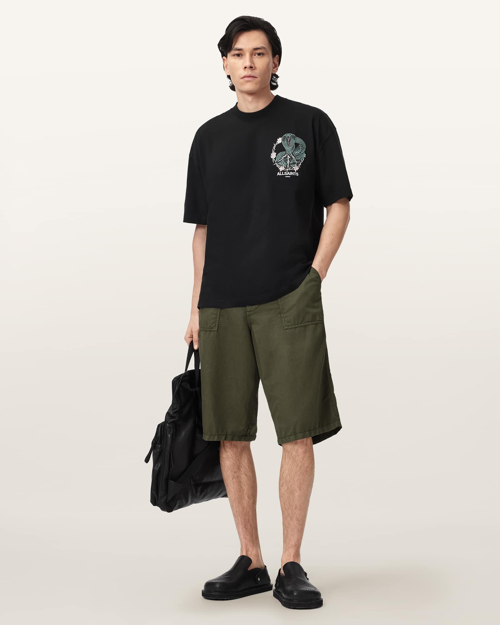 Allsaints Men's Green Echo Linen Blend Relaxed Fit Shorts - Size  28