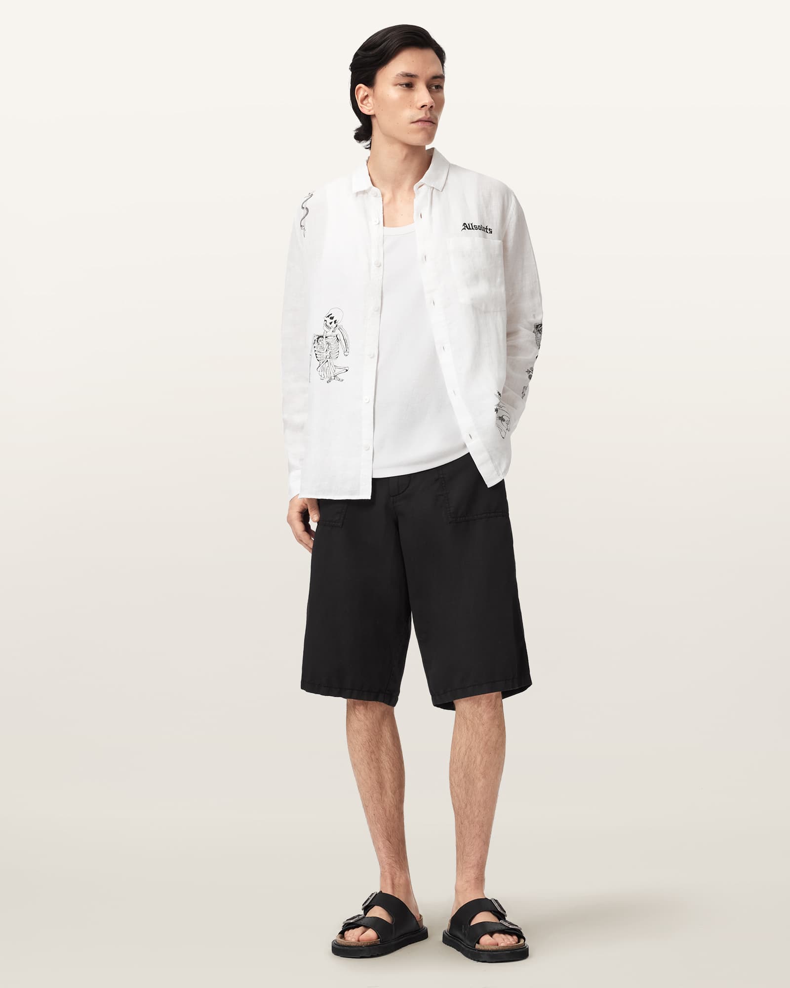 Allsaints Men's Black Echo Linen Blend Relaxed Fit Shorts - Size  31