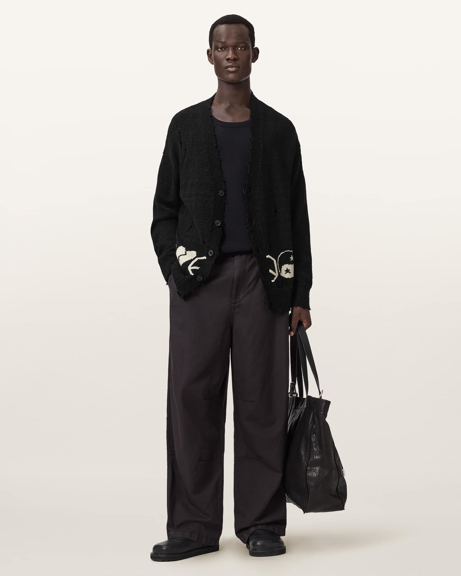 AllSaints Cotton Tabua Oversized Jacquard Cardigan, Size: S