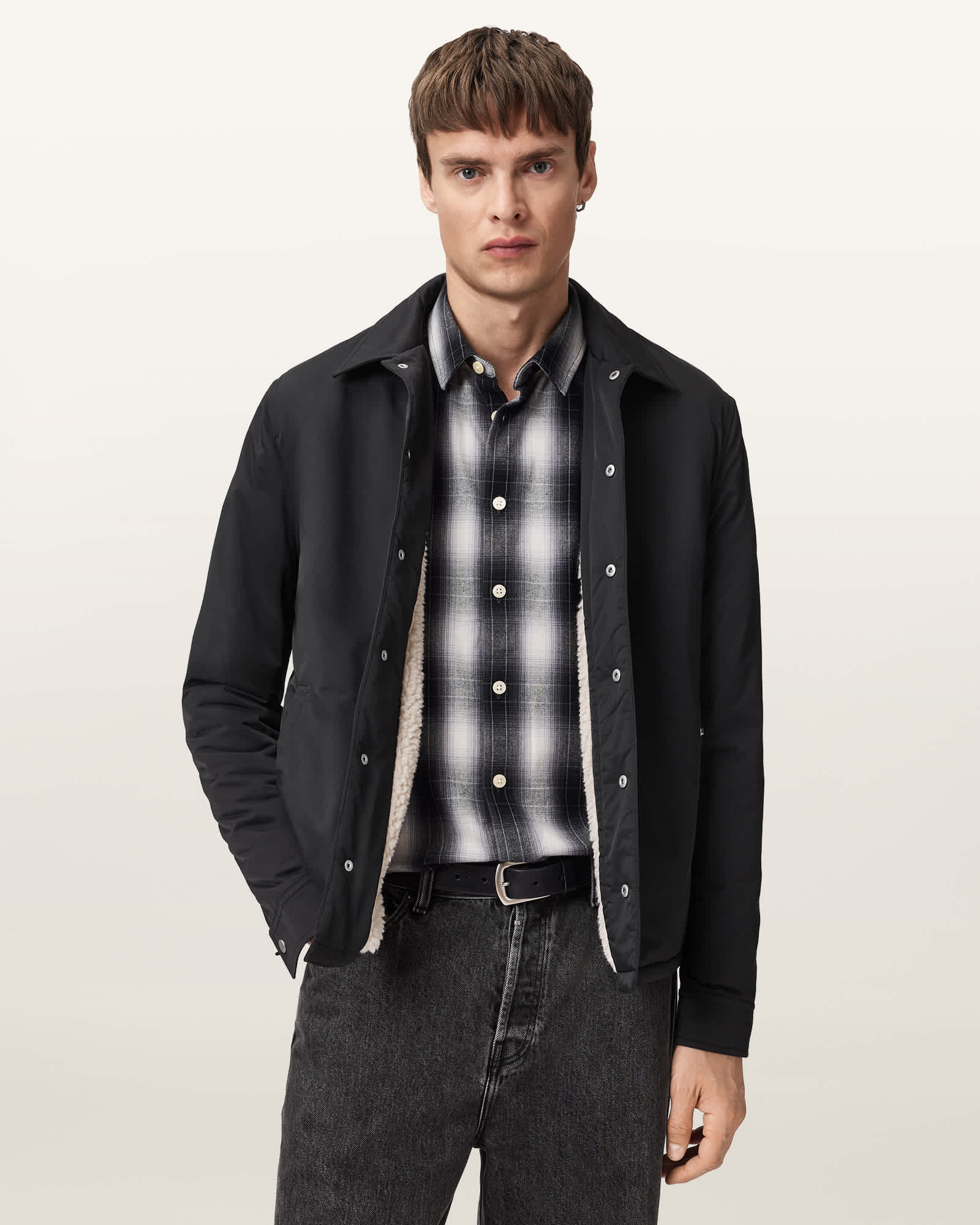 AllSaints Longhaul Nylon Shacket,, Black