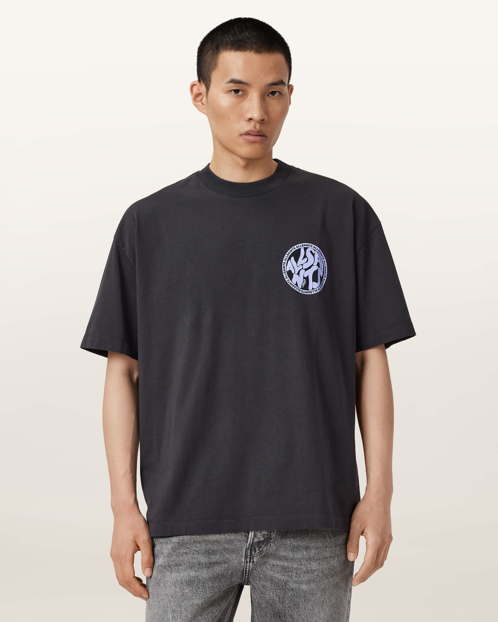 AllSaints Distortion Short Sleeve T-Shirt,, Washed Black/blue
