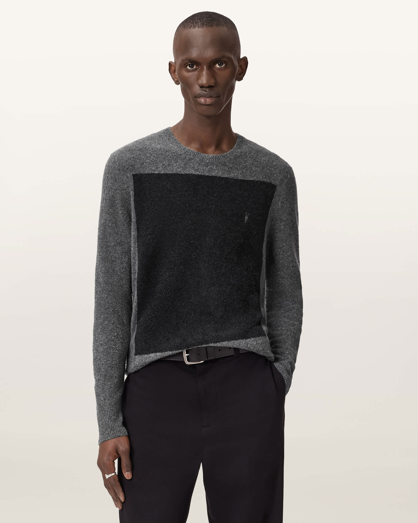 AllSaints Lobke Knitted Ramskull Crew Neck Jumper,, Charcoal Grey