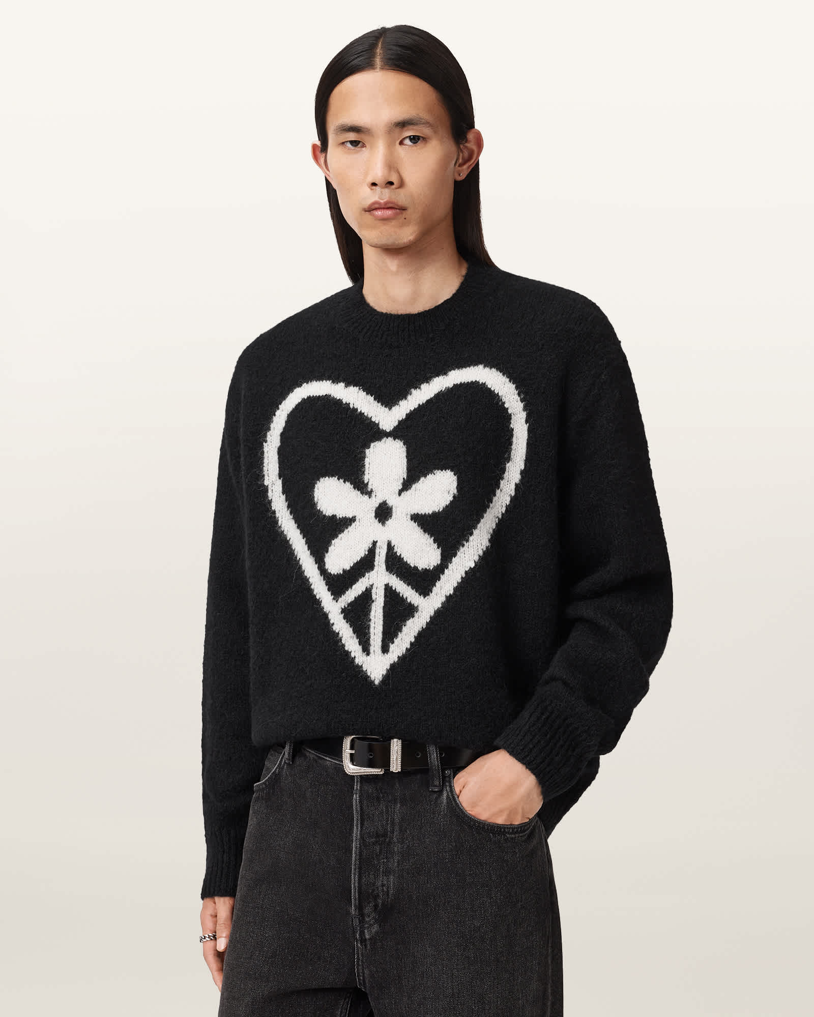 AllSaints Finden Oversized Jacquard Jumper,, Black
