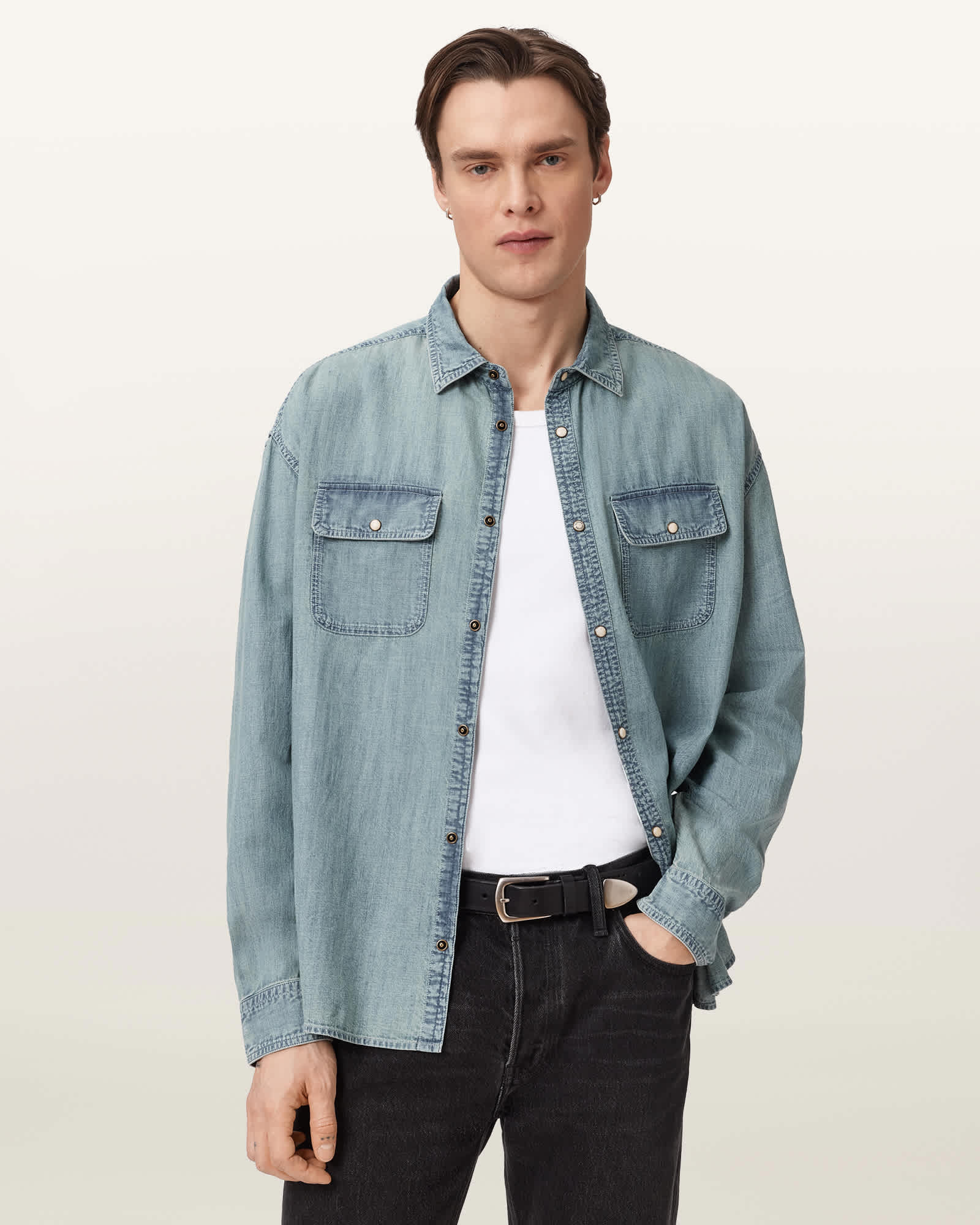 AllSaints Cotton Gribbs Oversized Long Sleeve Shirt, Size: S