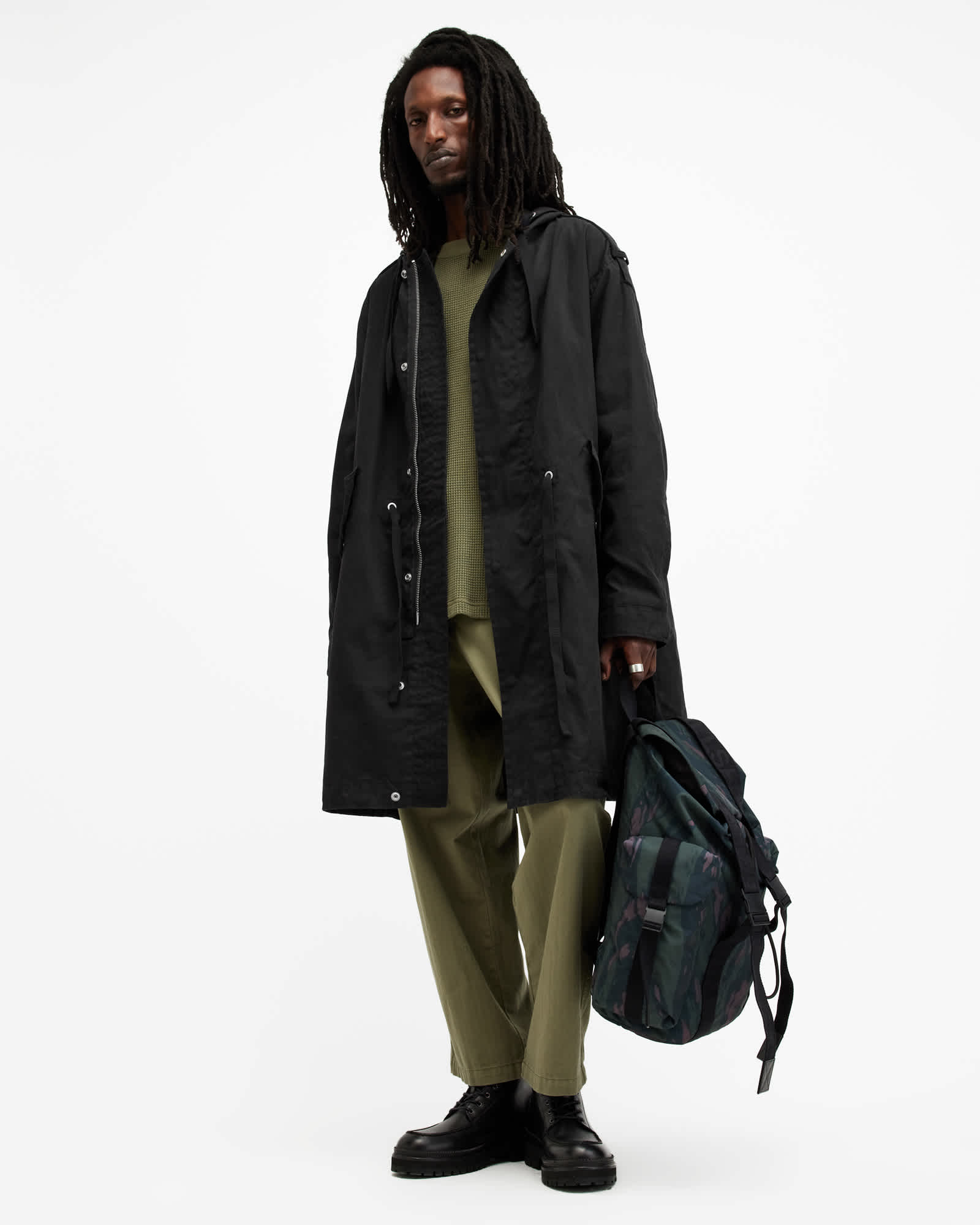 AllSaints Cotton Birdman Hooded Oversized Parka Coat, Size: XL