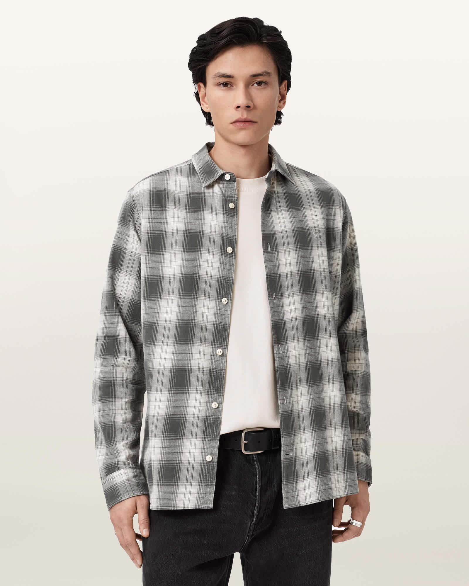 AllSaints Cotton Kelby Ramskull Check Shirt, Size: L