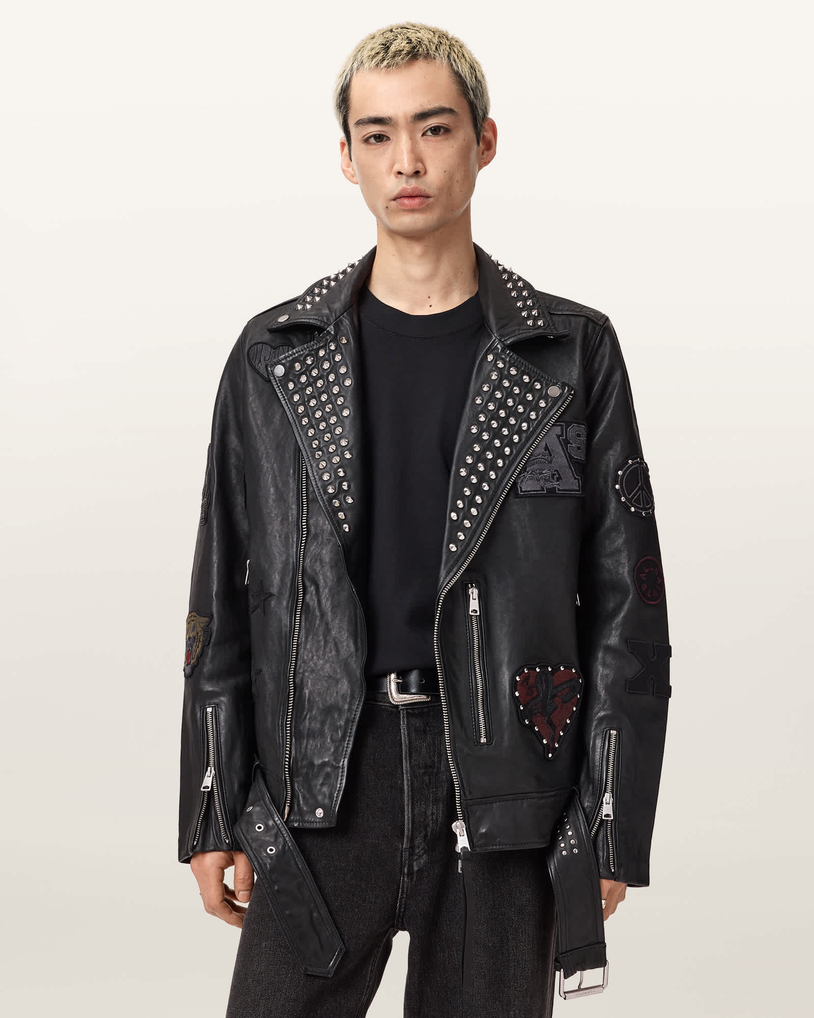 AllSaints Cole Leather Biker Jacket,, Black