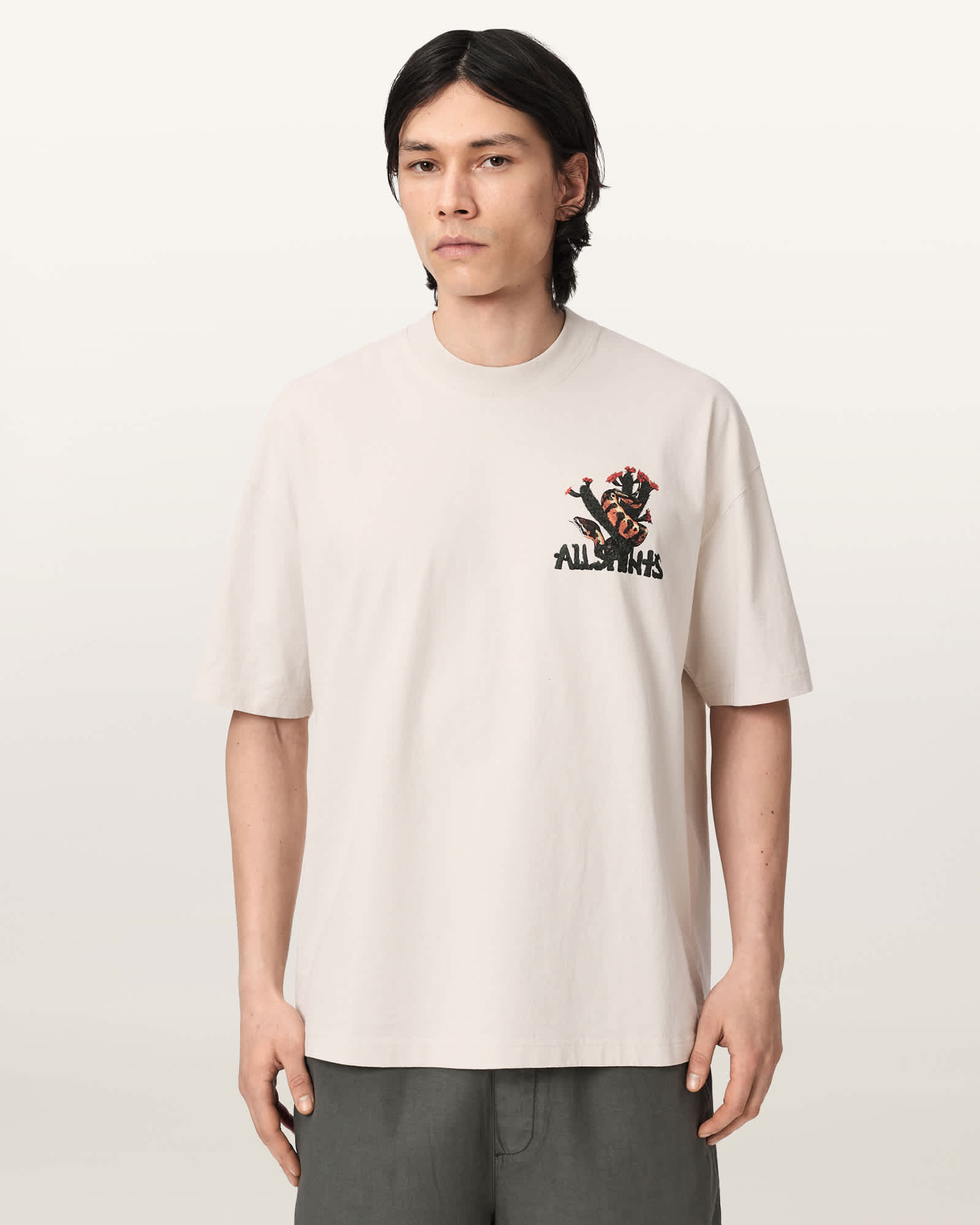 Allsaints Men's White Cacti Short Sleeve Oversized T-Shirt - Size  Xxl