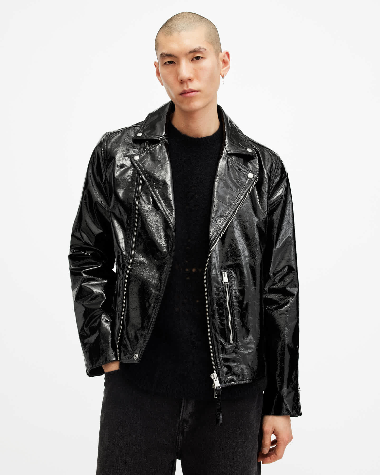 Allsaints Men's Silver Badwan Slim Fit Leather Biker Jacket - Size  Xs