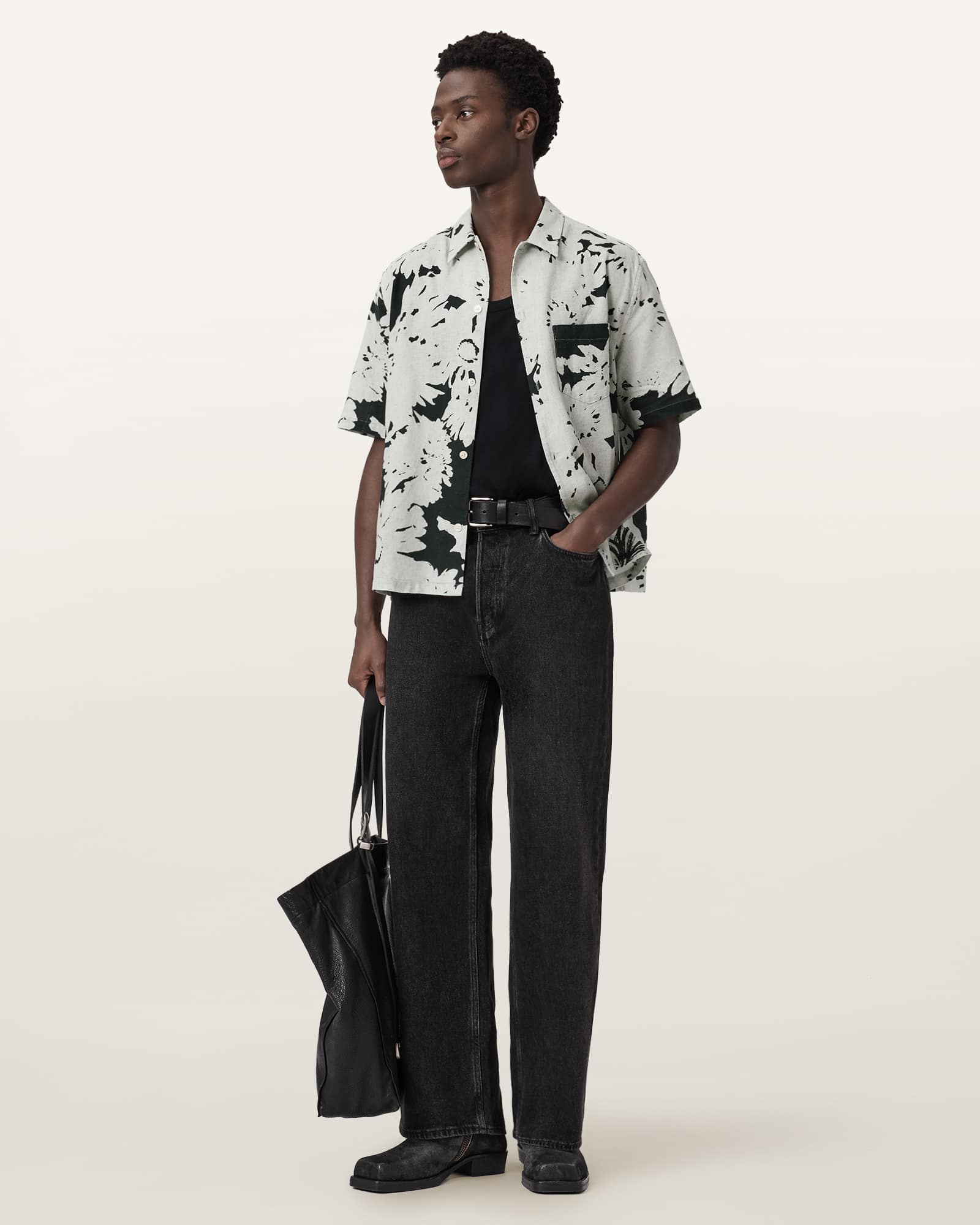 AllSaints Cotton Girona Linen Blend Cropped Shirt, Size: XXL