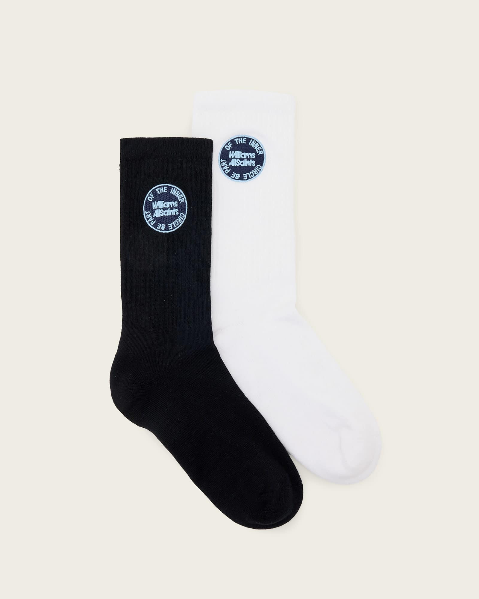 AllSaints Cotton Williams X AllSaints Embroidered Socks 2 Pack, Size: S/M