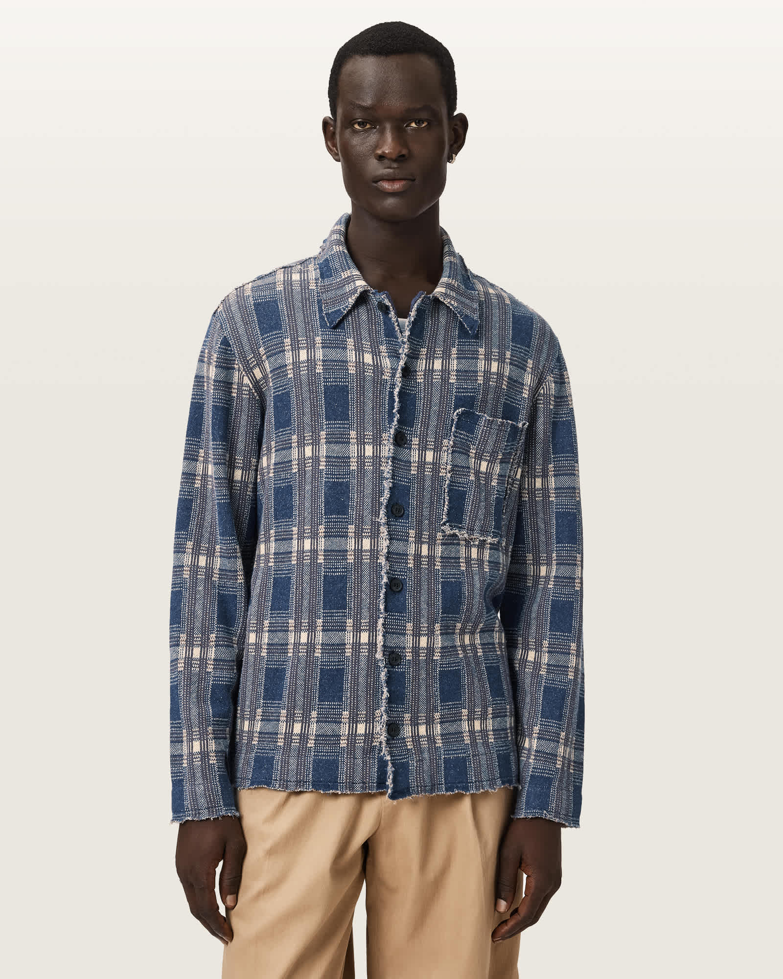 AllSaints Cotton Solmar Knitted Check Cardigan, Size: S