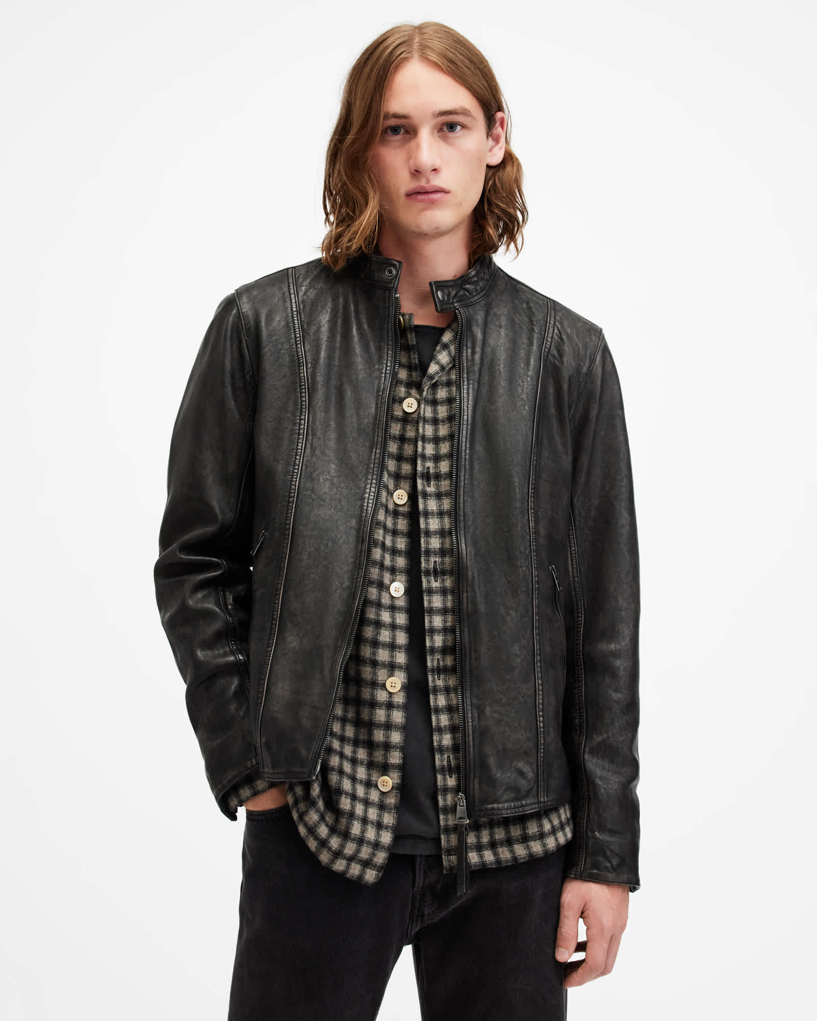 Allsaints Men's Murphy Tab Collar Leather Jacket - Size  Xs
