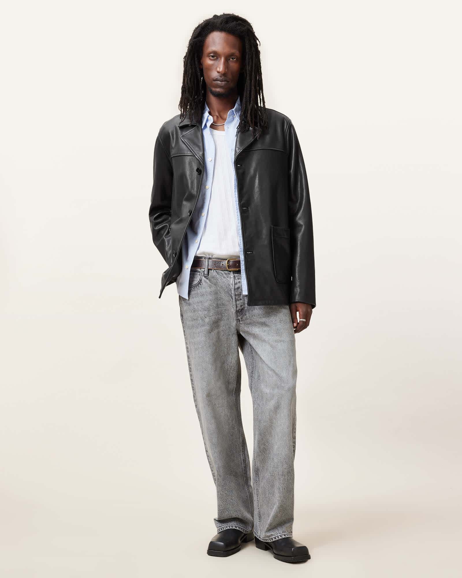 AllSaints Lucas Leather Coat,, Black