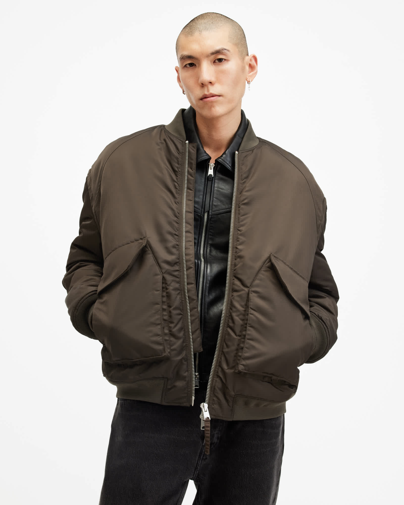 AllSaints Polyamide Hawk Oversized 2-In-1 Bomber Jacket, Size: M
